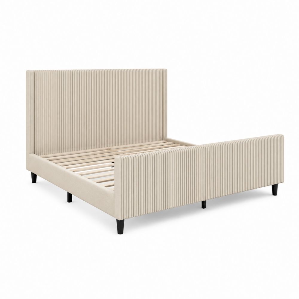 Lit double en bois et métal avec revêtement en polyester beige-Homarven