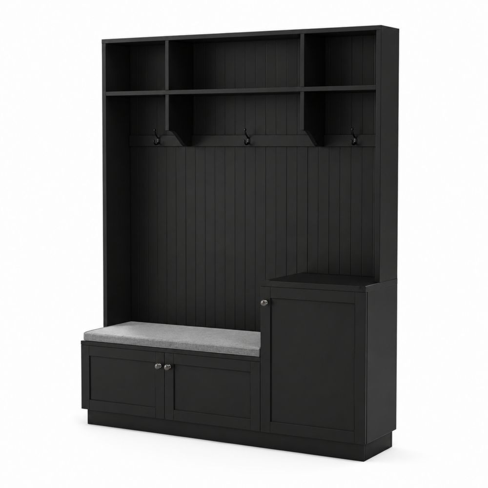 Portemanteau en Bois MDF Noir avec Coussin Gris-Homarven