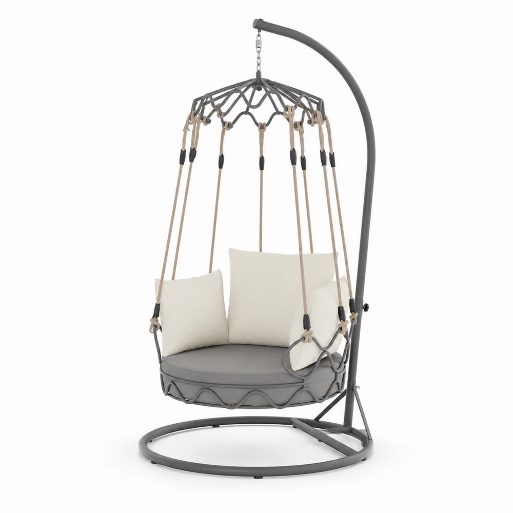 Chaise Balançoire en Acier et Polyester Gris Beige-Homarven