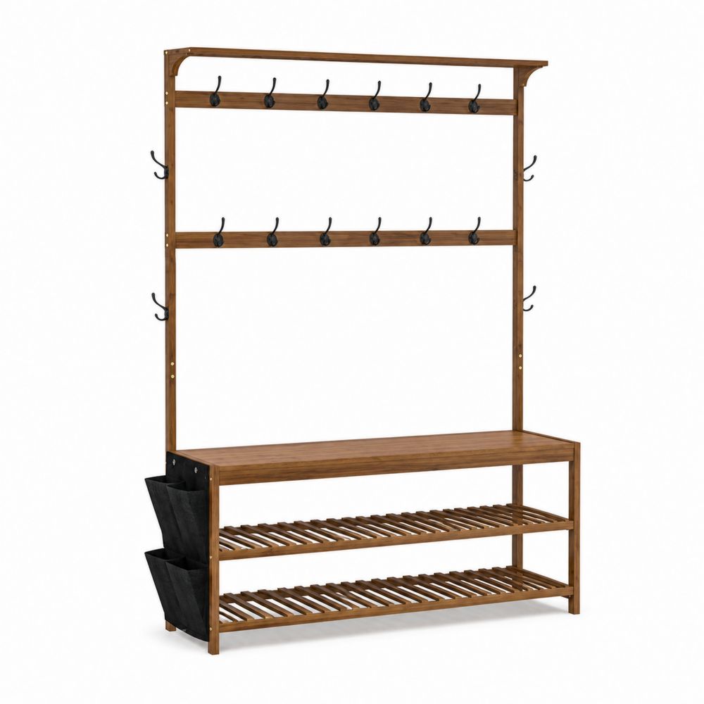 Portemanteau en Bois avec Banc et Étagères-Homarven