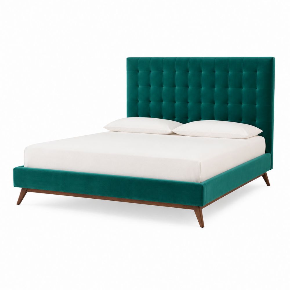 Lit double en velours avec tête de lit matelassée 200x160 cm-Homarven