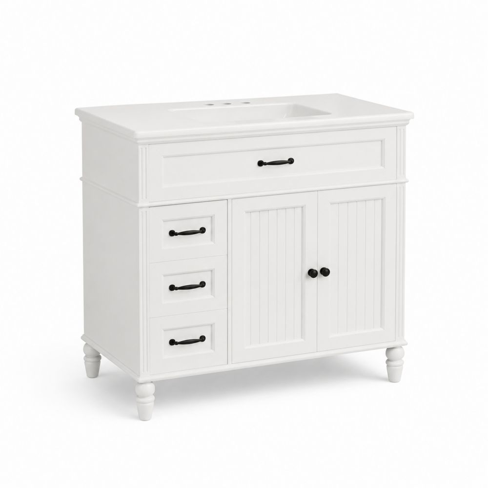 Meuble sous lavabo en bois blanc avec tiroirs et portes 80x60x45 cm-Homarven