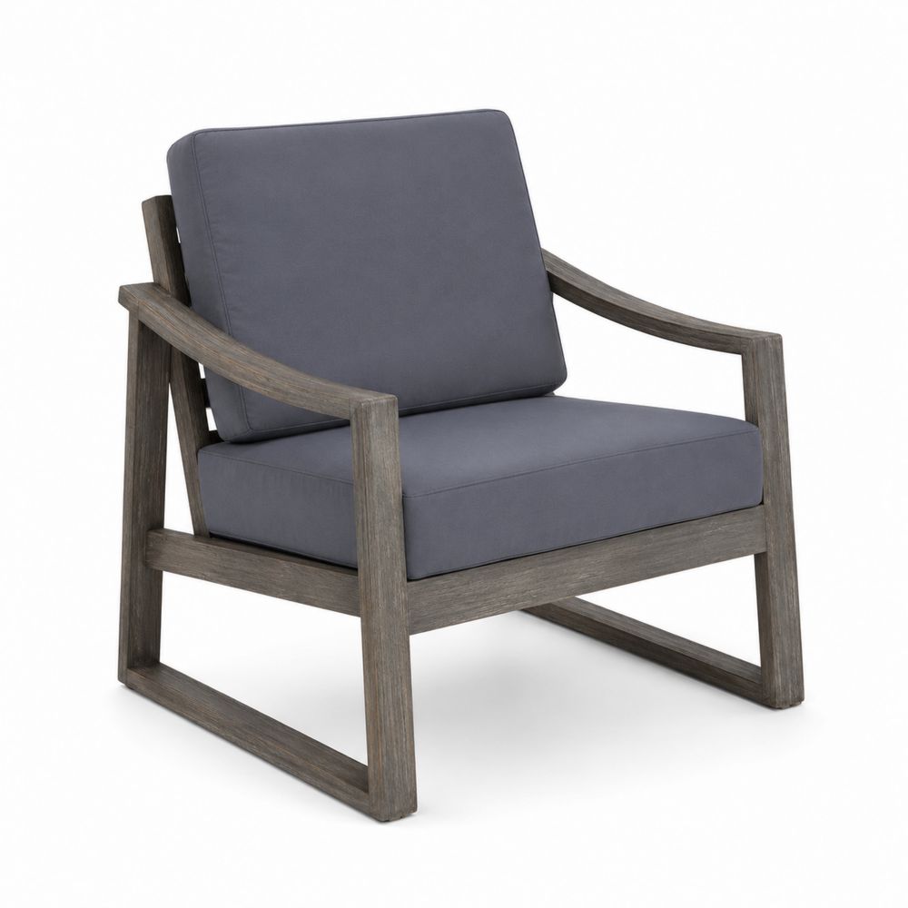 Fauteuil en bois avec coussins en tissu gris-Homarven