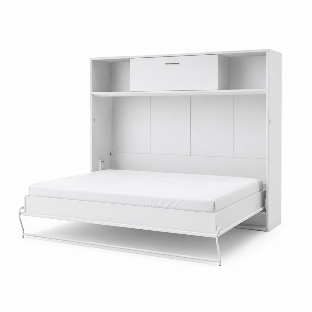 Lit escamotable en bois blanc avec rangement intégré-Homarven
