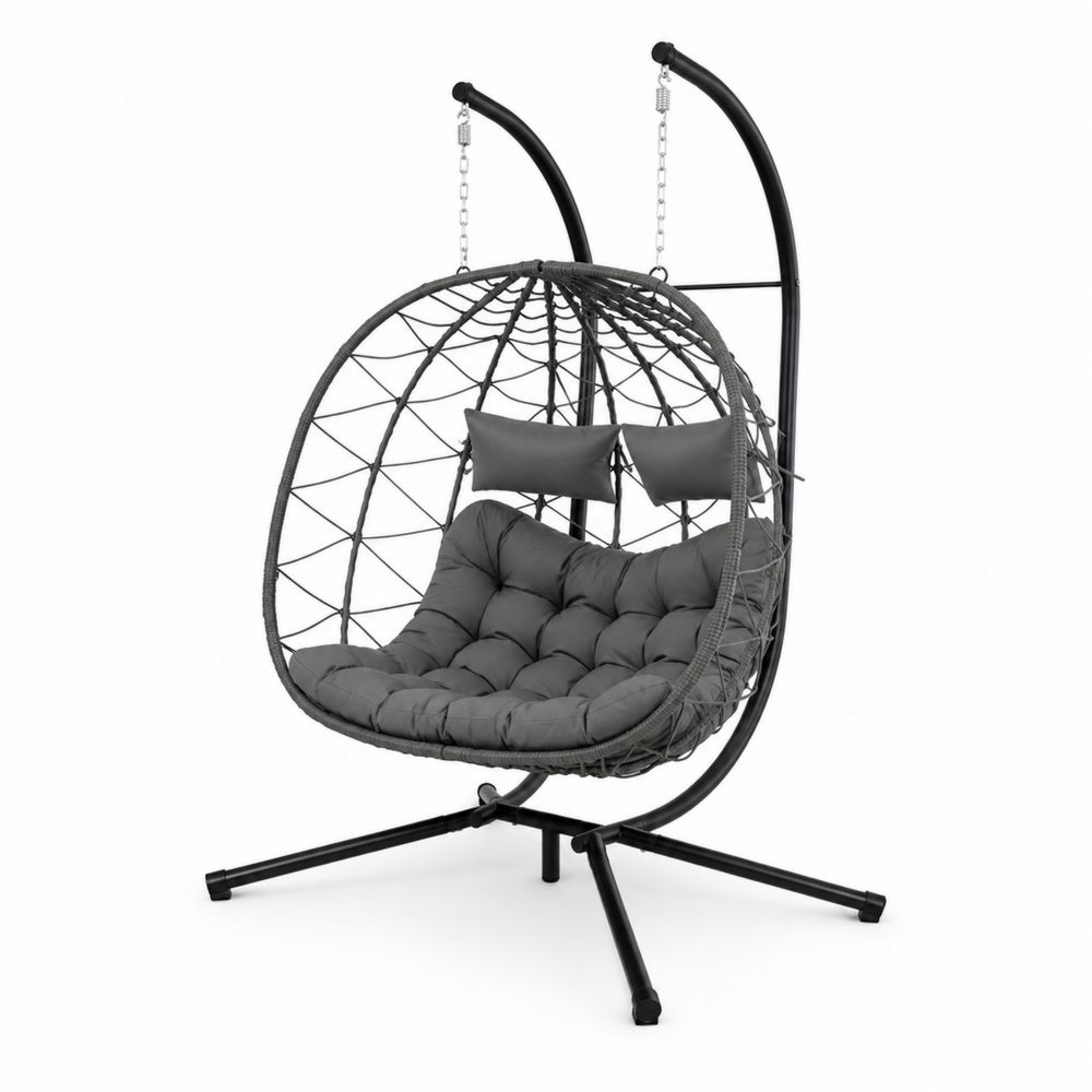 Chaise suspendue en métal pour extérieur avec coussins en polyester Gris-Homarven