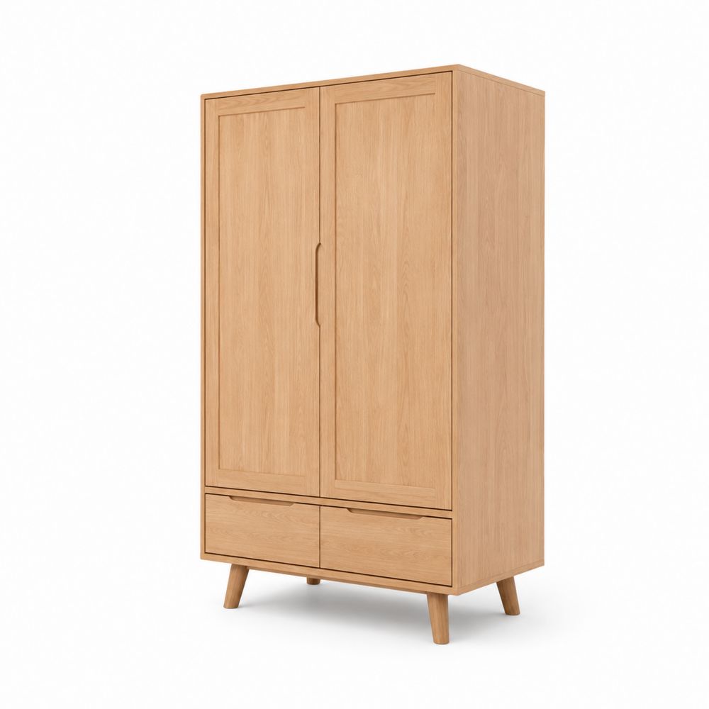 Armoire en bois à 2 portes avec tiroirs en chêne naturel 180x80x50 cm-Homarven