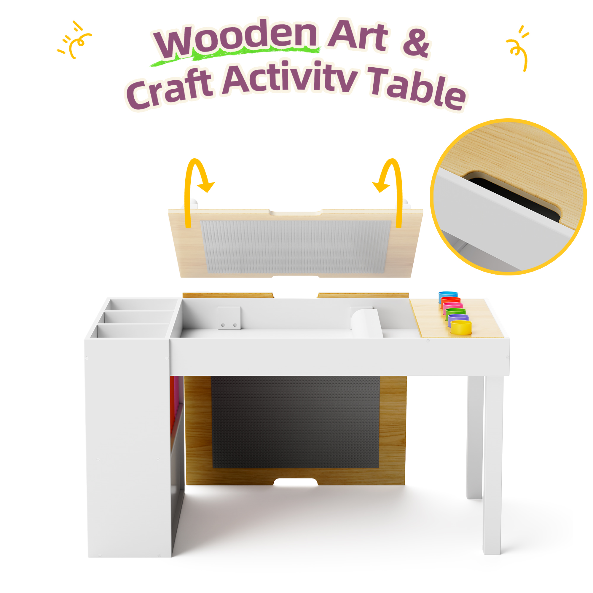 Guqiart Kids Activity Table and Chair Set,Wooden Craft Desk for Drawing, Learning, and Playroom (39 x 23 Inch)