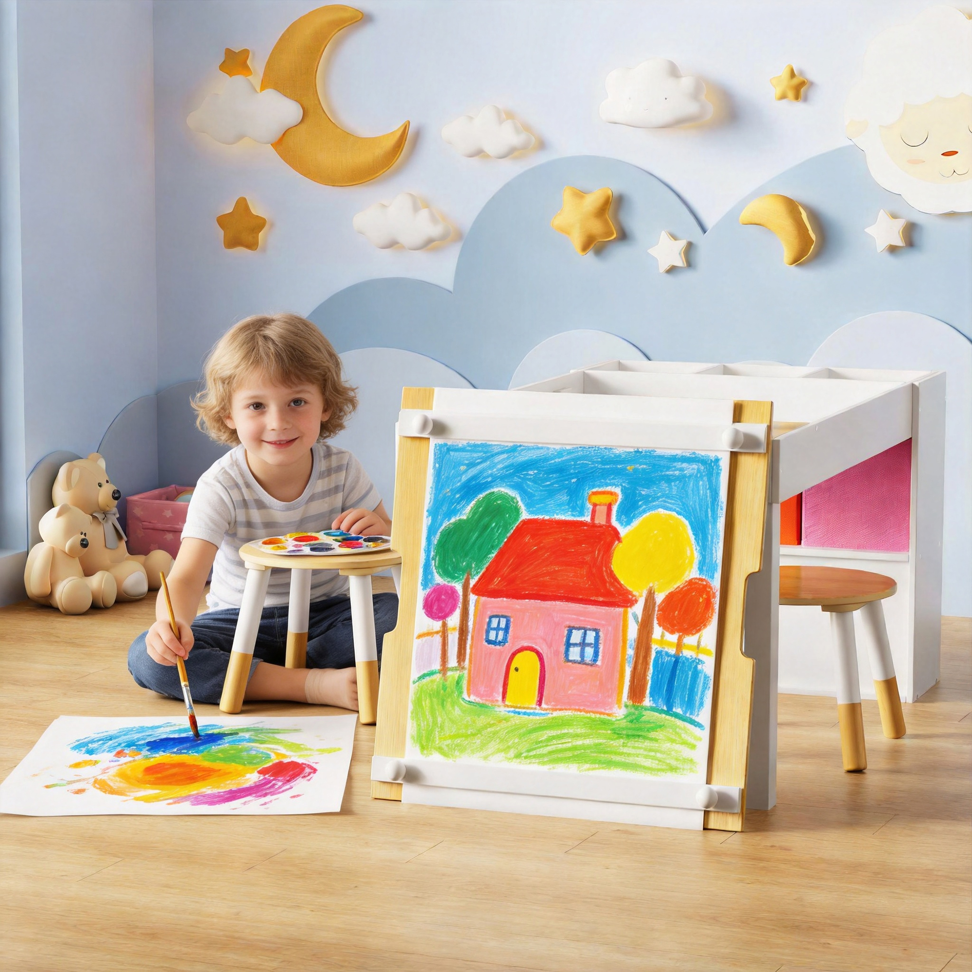Guqiart Kids Activity Table and Chair Set,Wooden Craft Desk for Drawing, Learning, and Playroom (39 x 23 Inch)