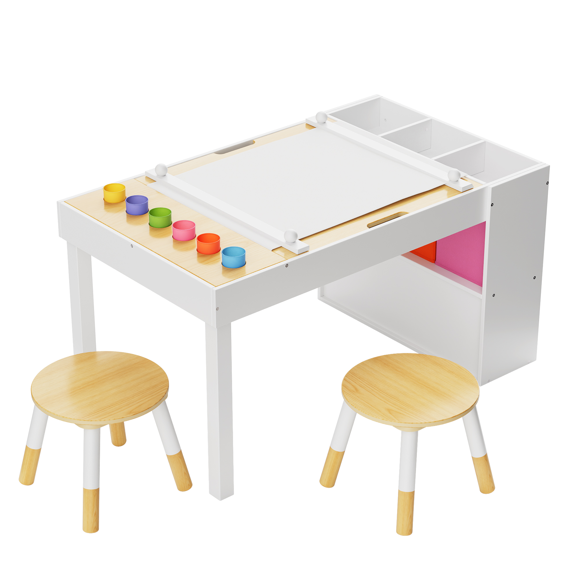 Guqiart Kids Activity Table and Chair Set,Wooden Craft Desk for Drawing, Learning, and Playroom (39 x 23 Inch)