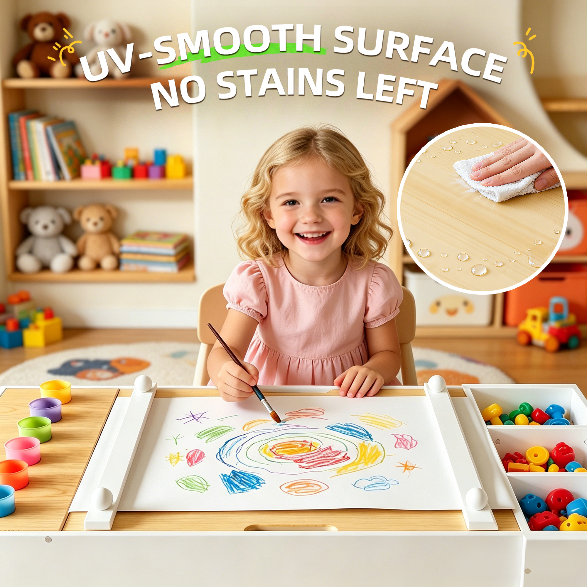Guqiart Kids Activity Table and Chair Set,Wooden Craft Desk for Drawing, Learning, and Playroom (39 x 23 Inch)