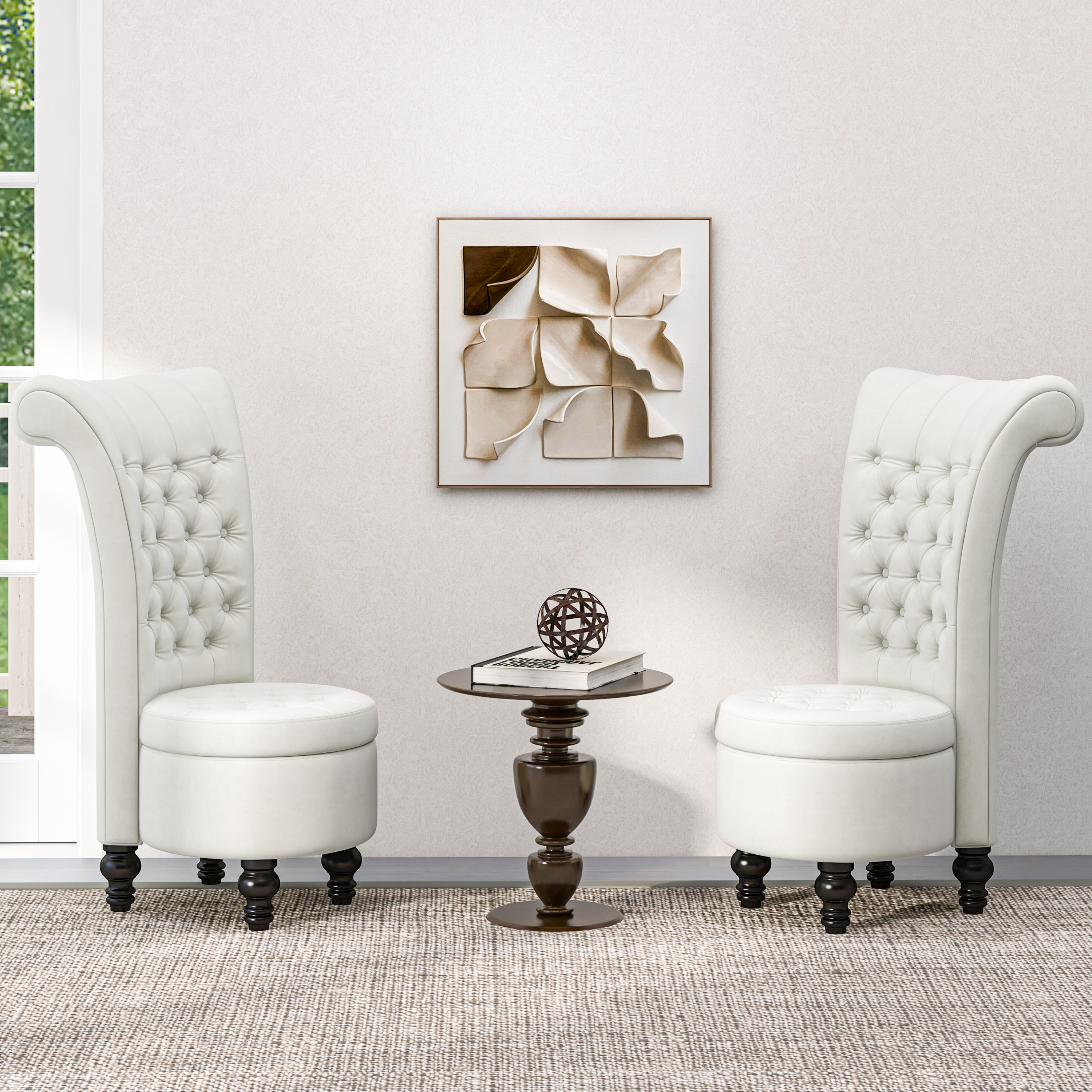 Guqiart Velvet Upholstered Accent Chair with Storage, High Back Throne Vanity Seat, Tufted Armless Living Room Chair, Bedroom Lounge Furniture with Hidden Compartment