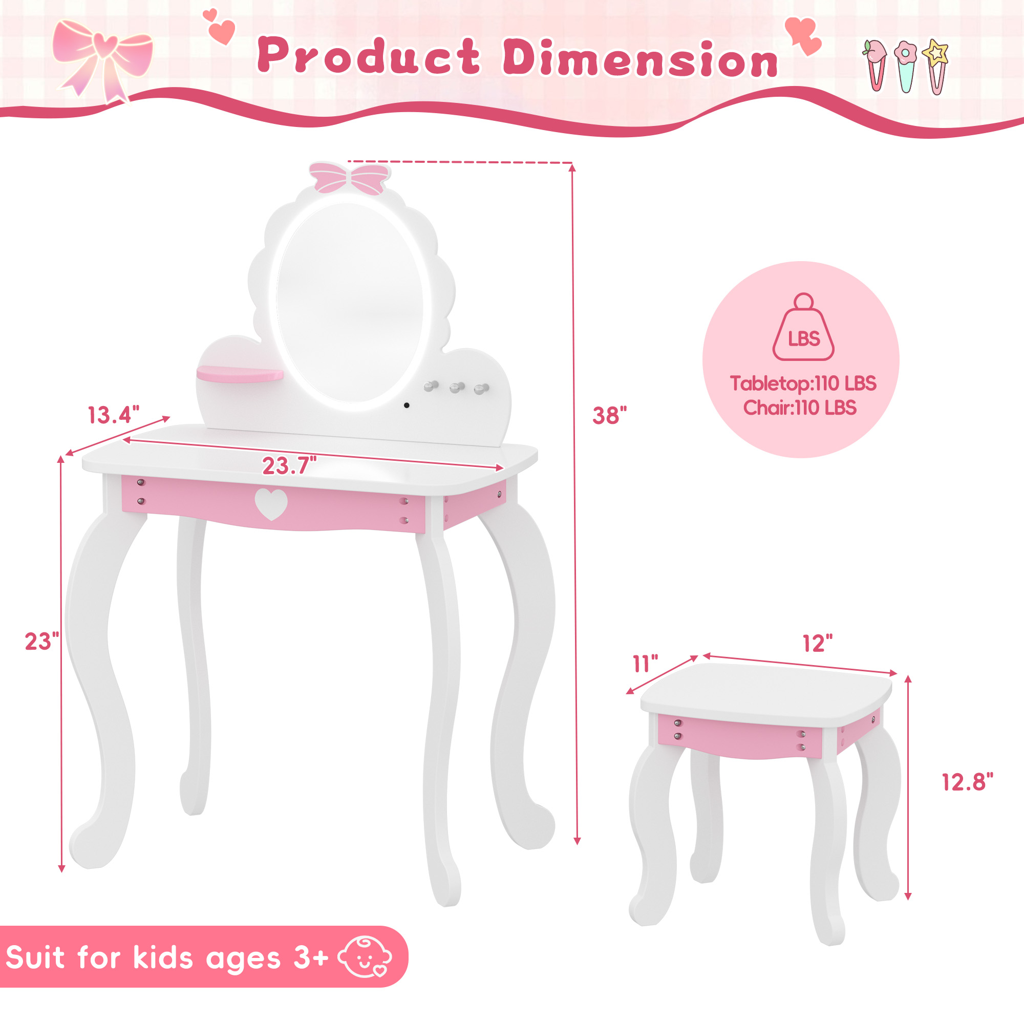 Kids Vanity Set with Lighted Mirror
