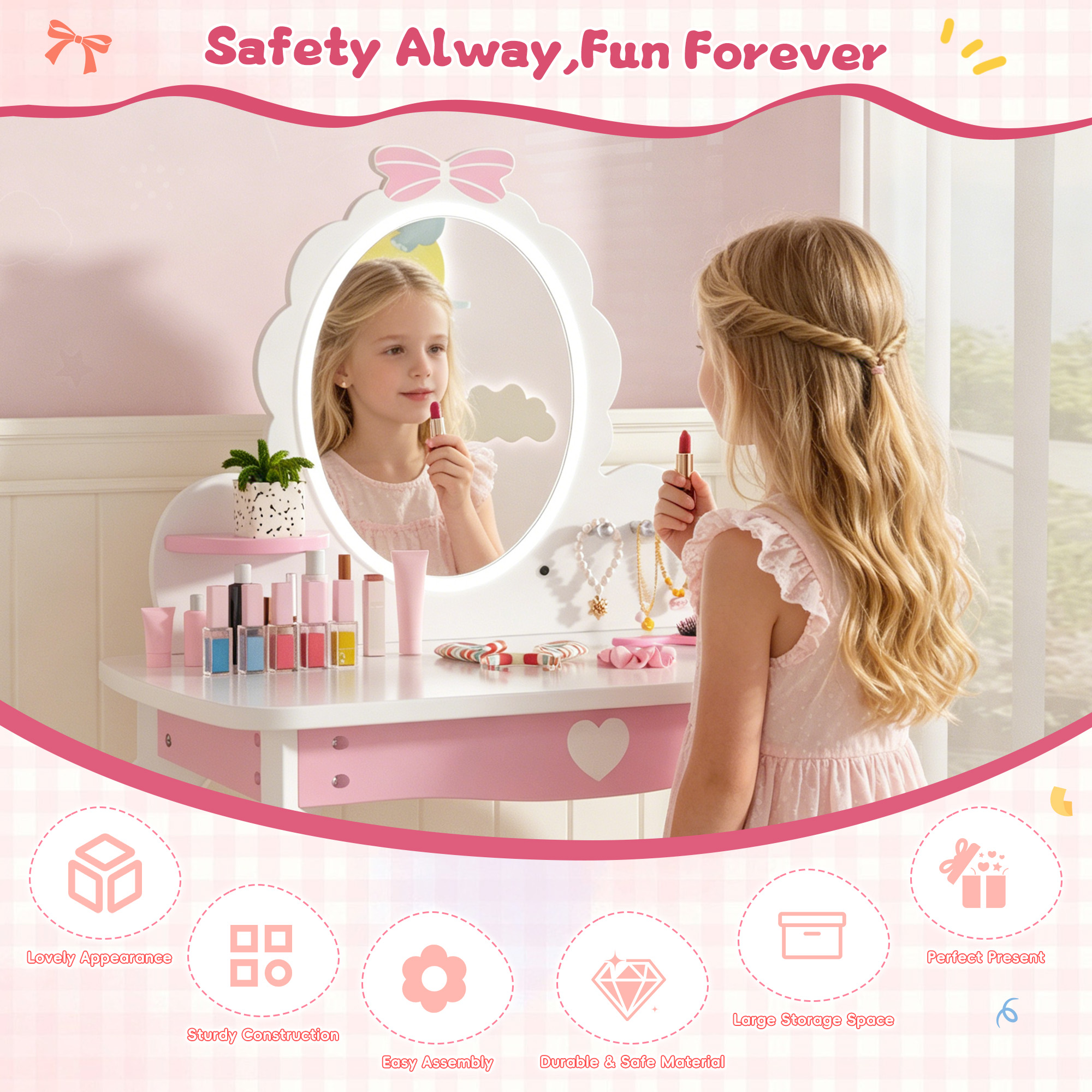 Kids Vanity Set with Lighted Mirror