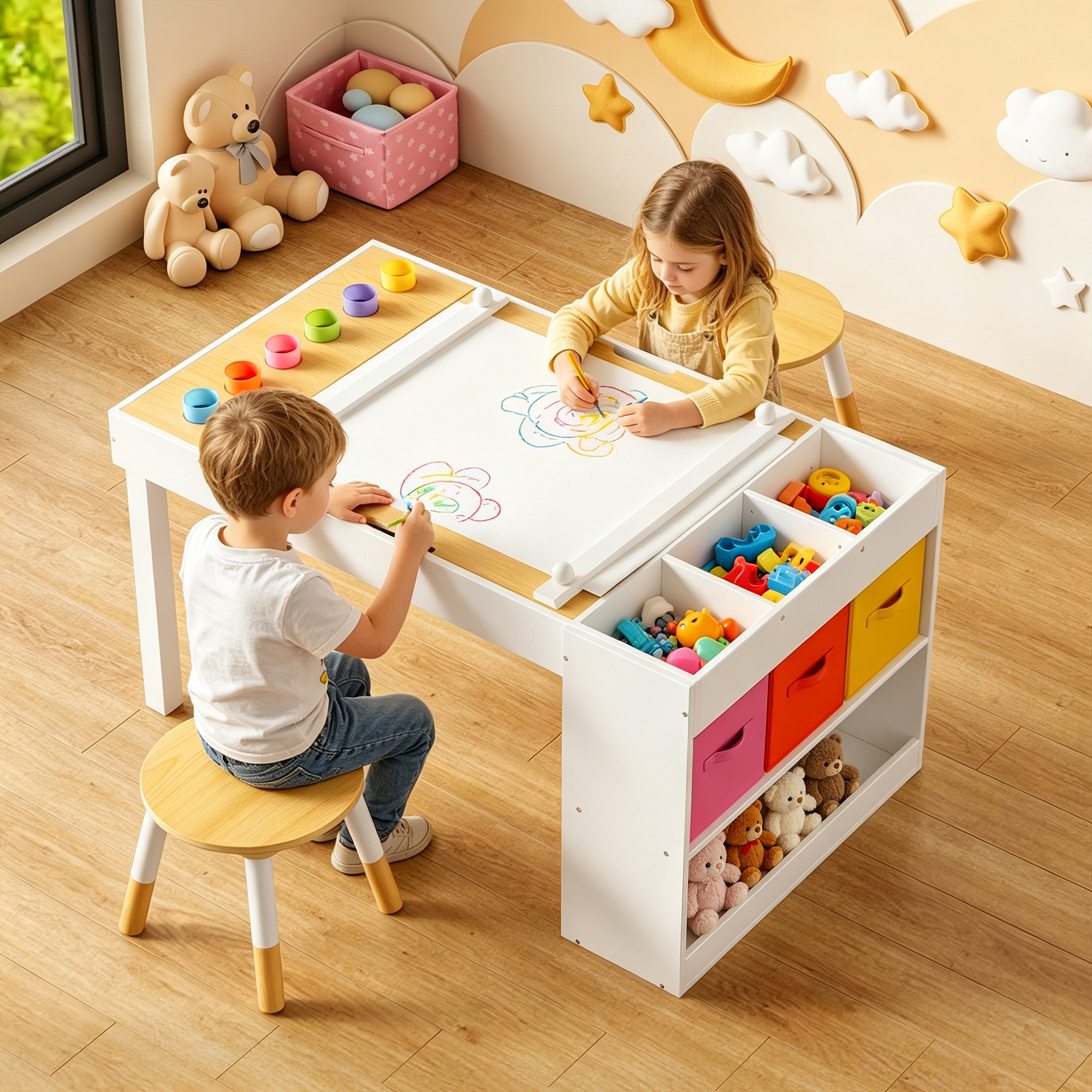 Guqiart Kids Activity Table and Chair Set,Wooden Craft Desk for Drawing, Learning, and Playroom (39 x 23 Inch)
