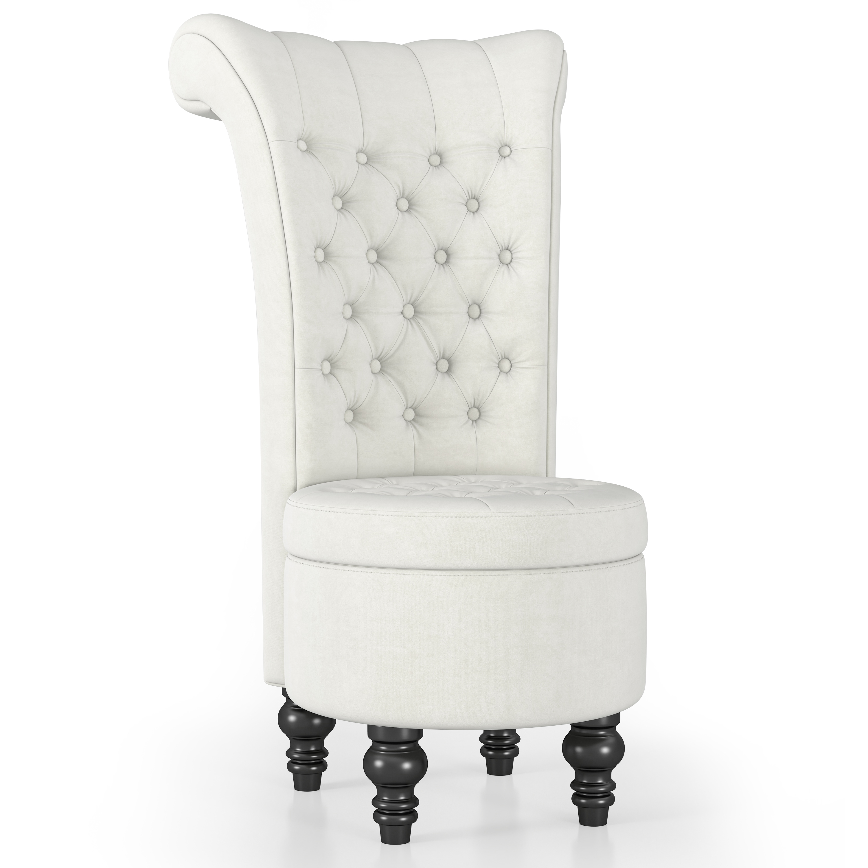 Guqiart Velvet Upholstered Accent Chair with Storage, High Back Throne Vanity Seat, Tufted Armless Living Room Chair, Bedroom Lounge Furniture with Hidden Compartment