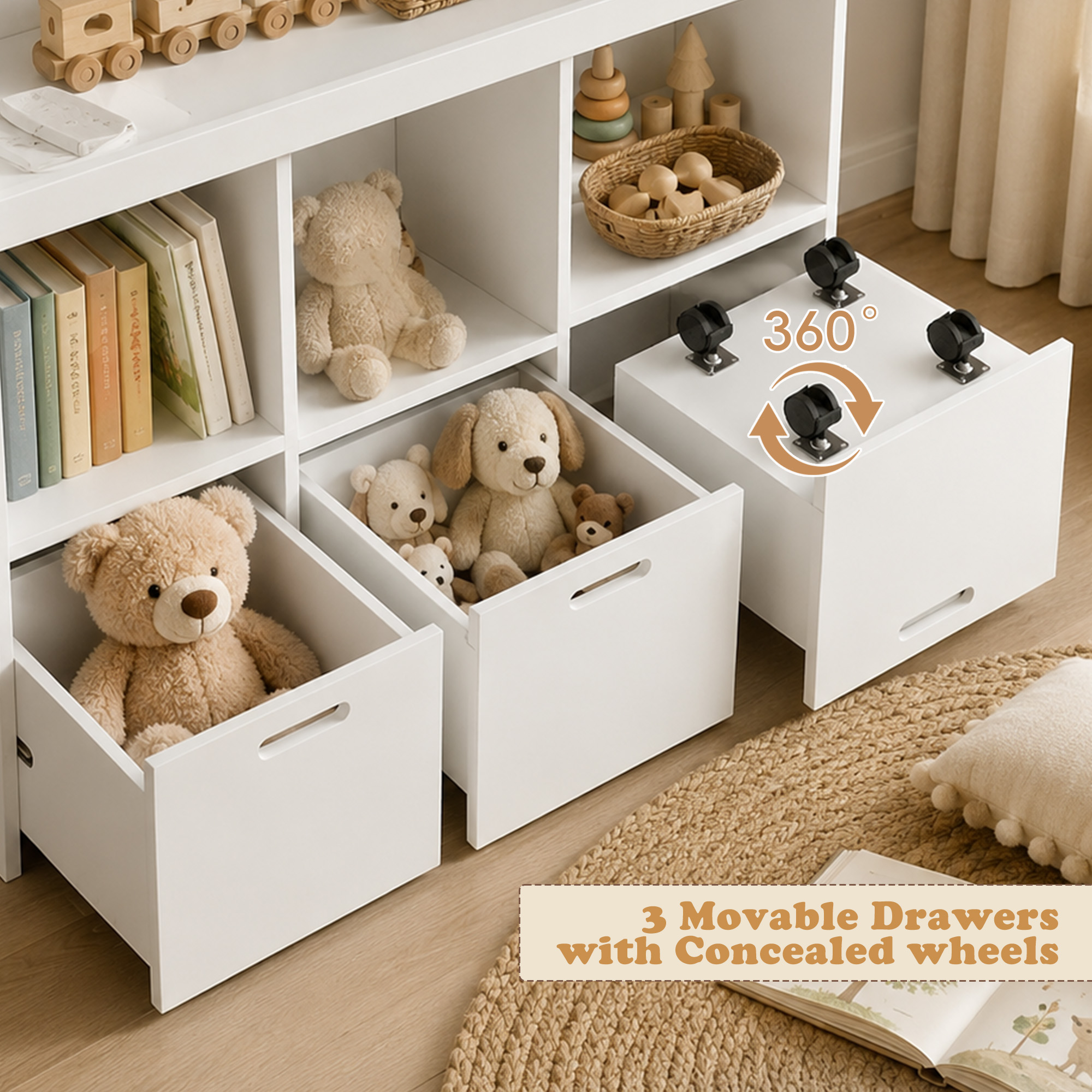 Guqiart Kids Toy Storage Organizer with Book Display Rack, 5-Tier Shelving Unit with Storage Bins, Large Capacity Bookcase for Boys & Girls, White, Perfect for Playroom & Nursery