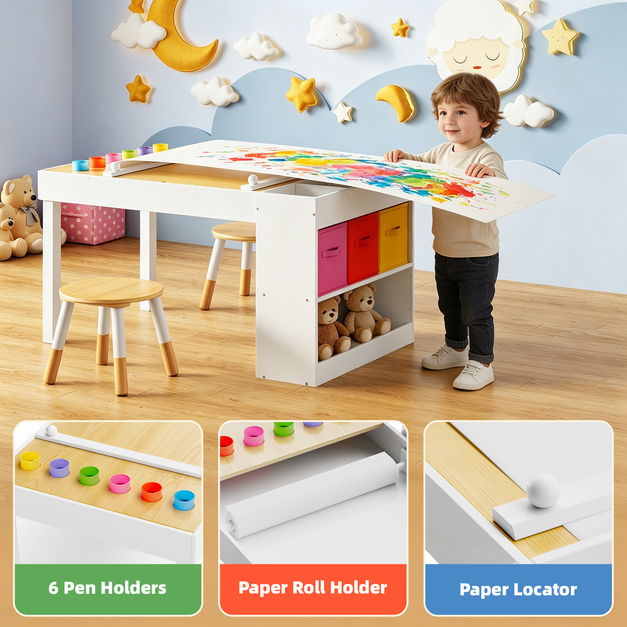 Guqiart Kids Activity Table and Chair Set,Wooden Craft Desk for Drawing, Learning, and Playroom (39 x 23 Inch)