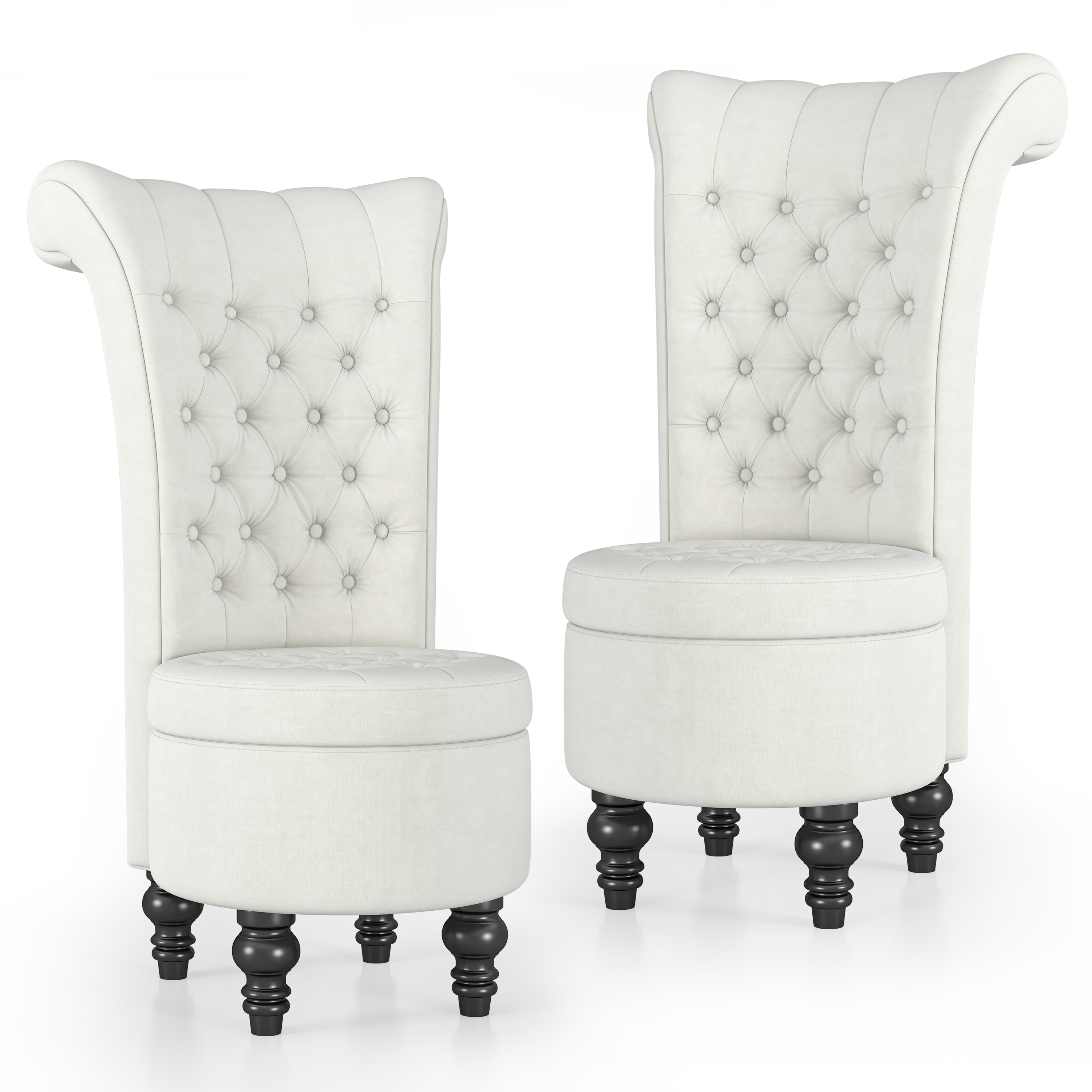 Guqiart Velvet Upholstered Accent Chair with Storage, High Back Throne Vanity Seat, Tufted Armless Living Room Chair, Bedroom Lounge Furniture with Hidden Compartment