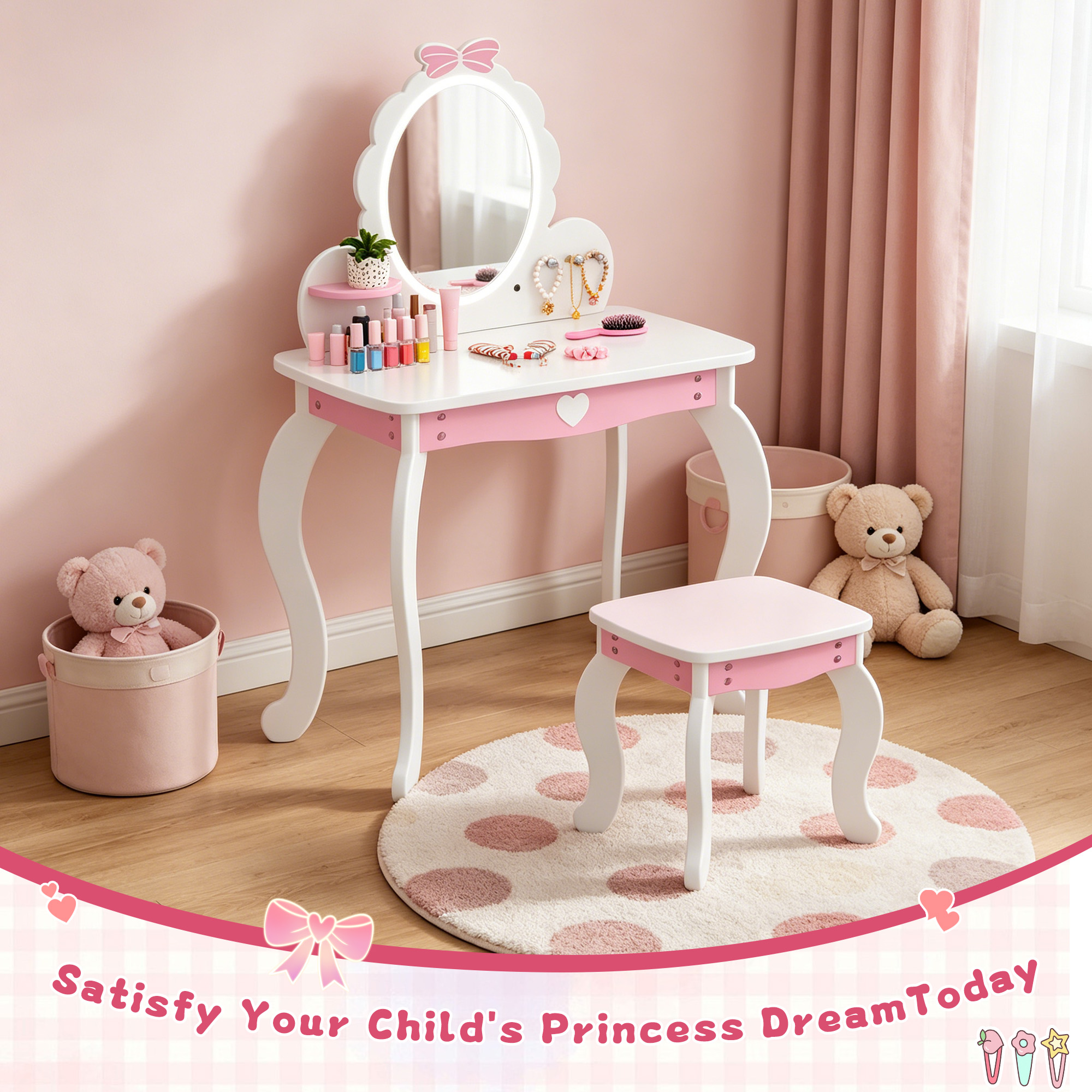 Kids Vanity Set with Lighted Mirror