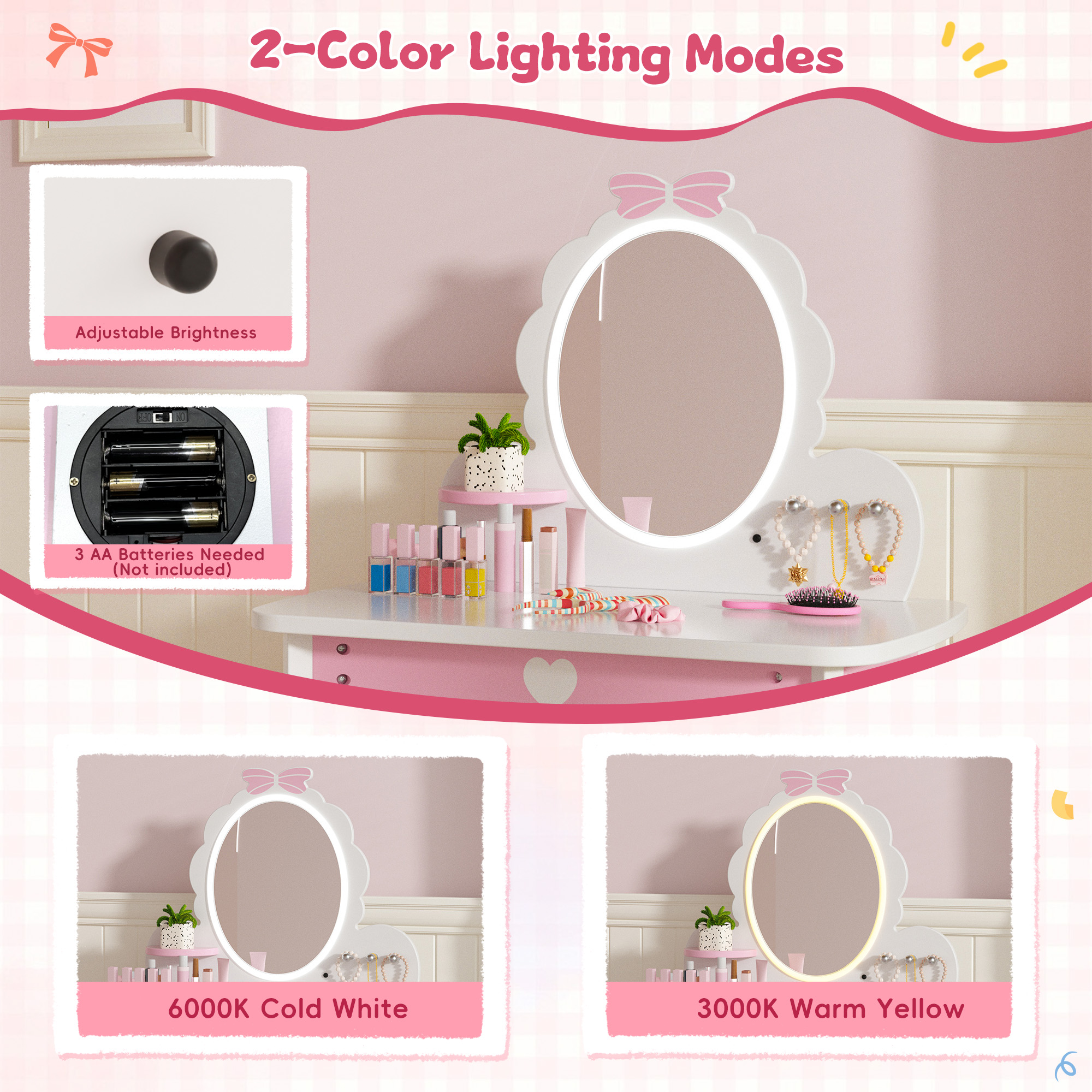 Kids Vanity Set with Lighted Mirror
