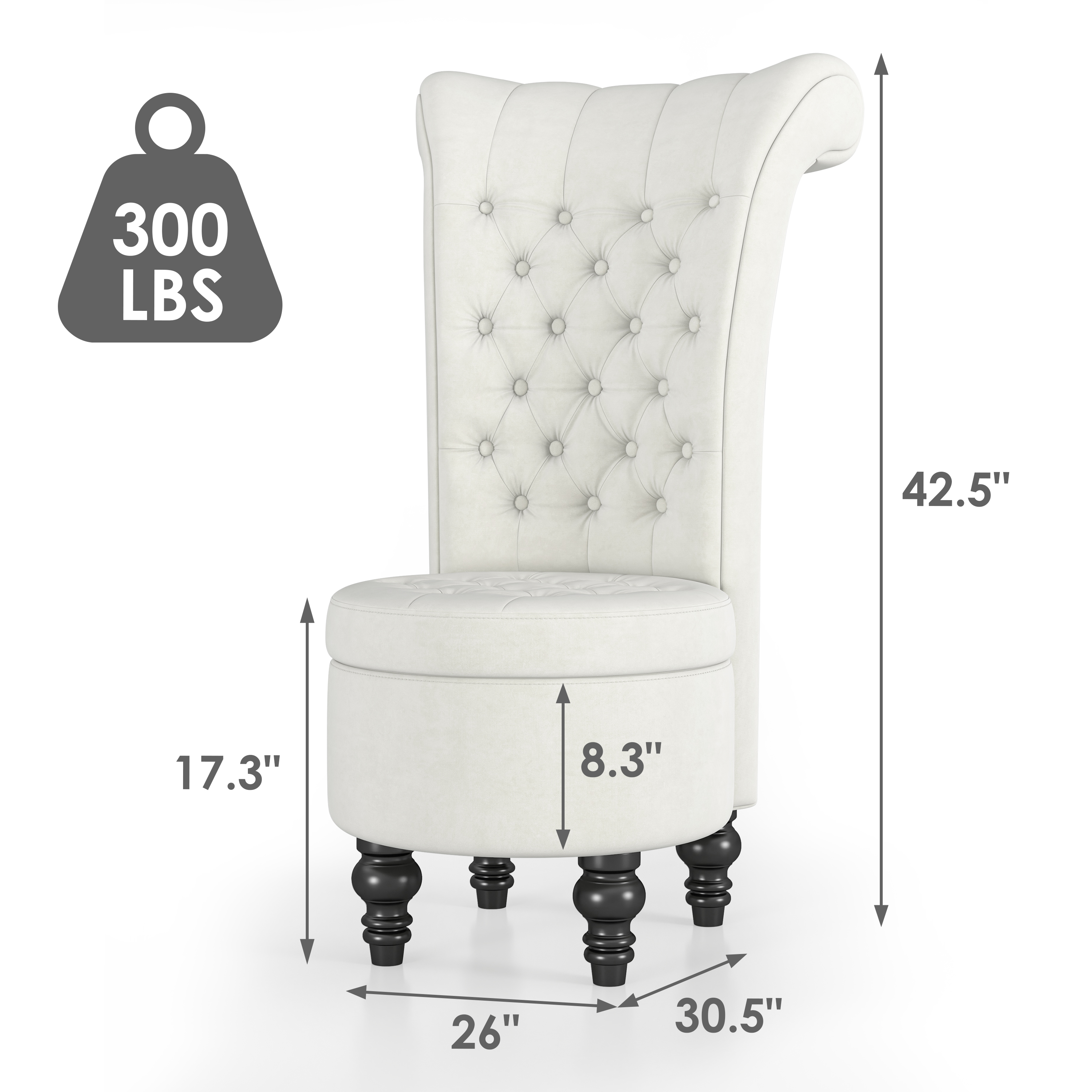 Guqiart Velvet Upholstered Accent Chair with Storage, High Back Throne Vanity Seat, Tufted Armless Living Room Chair, Bedroom Lounge Furniture with Hidden Compartment