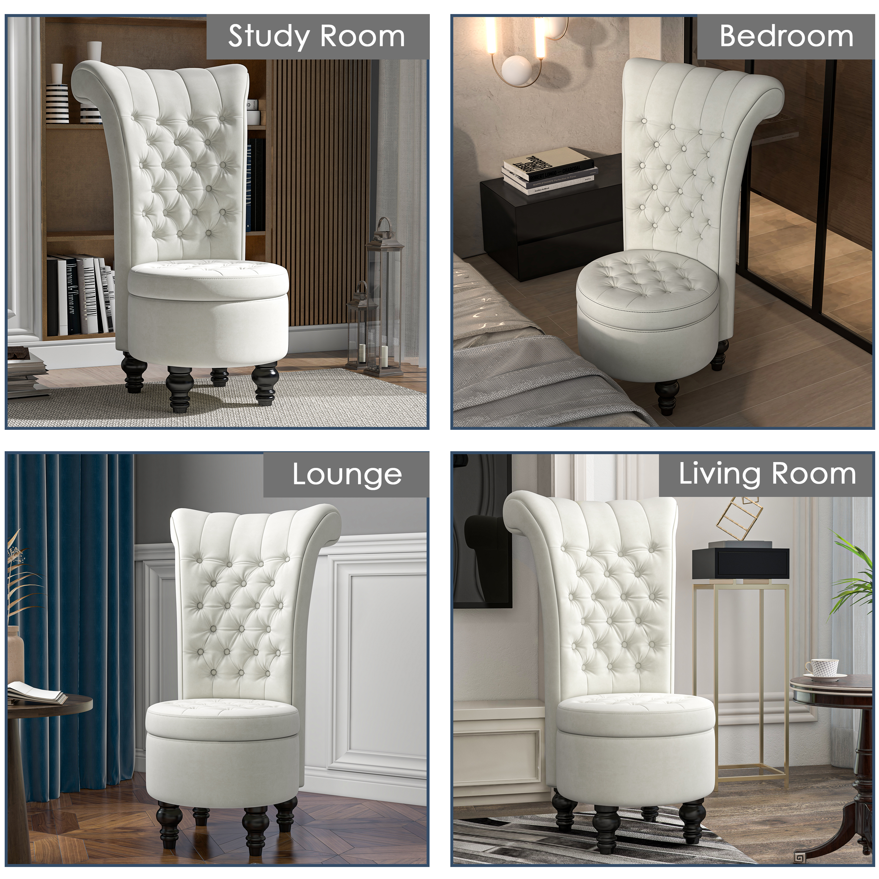 Guqiart Velvet Upholstered Accent Chair with Storage, High Back Throne Vanity Seat, Tufted Armless Living Room Chair, Bedroom Lounge Furniture with Hidden Compartment