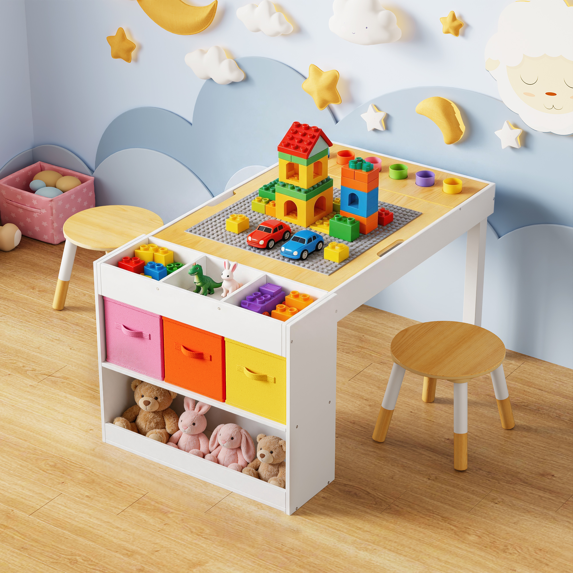 Guqiart Kids Activity Table and Chair Set,Wooden Craft Desk for Drawing, Learning, and Playroom (39 x 23 Inch)