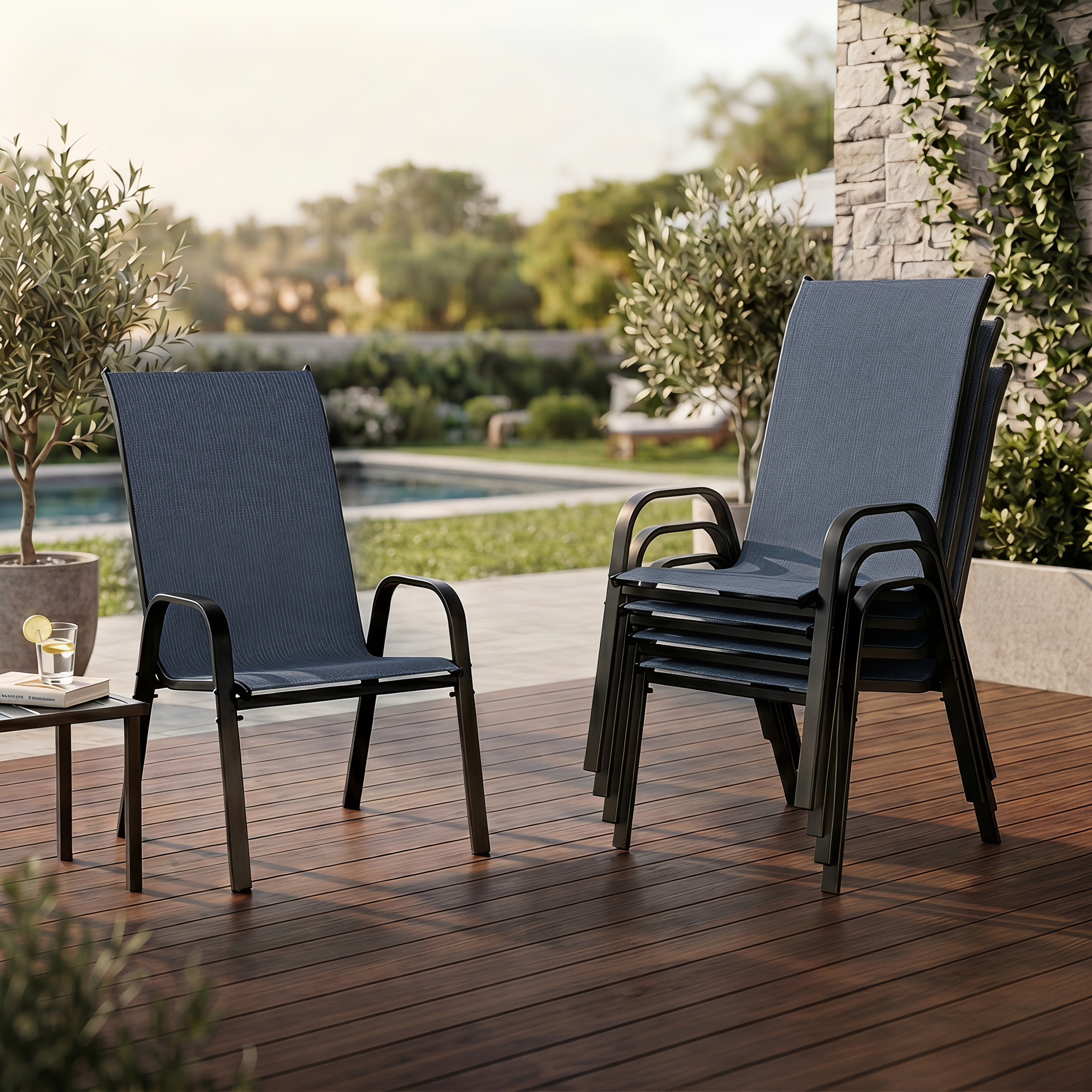 Guqiart Patio Chairs Set of 6, Stackable Outdoor Dining Chairs, All-Weather Textilene, Metal Frame, 350 lbs Capacity