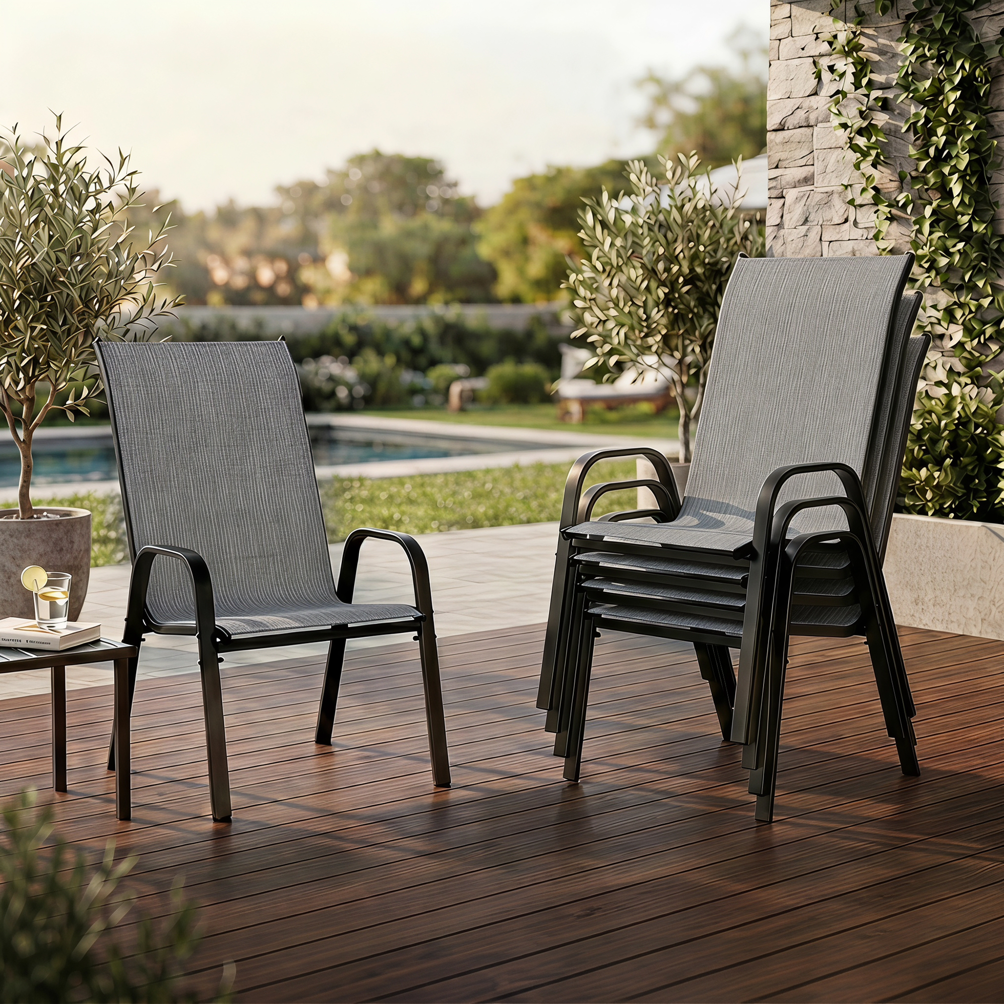 Guqiart Patio Chairs Set of 6, Stackable Outdoor Dining Chairs, All-Weather Textilene, Metal Frame, 350 lbs Capacity