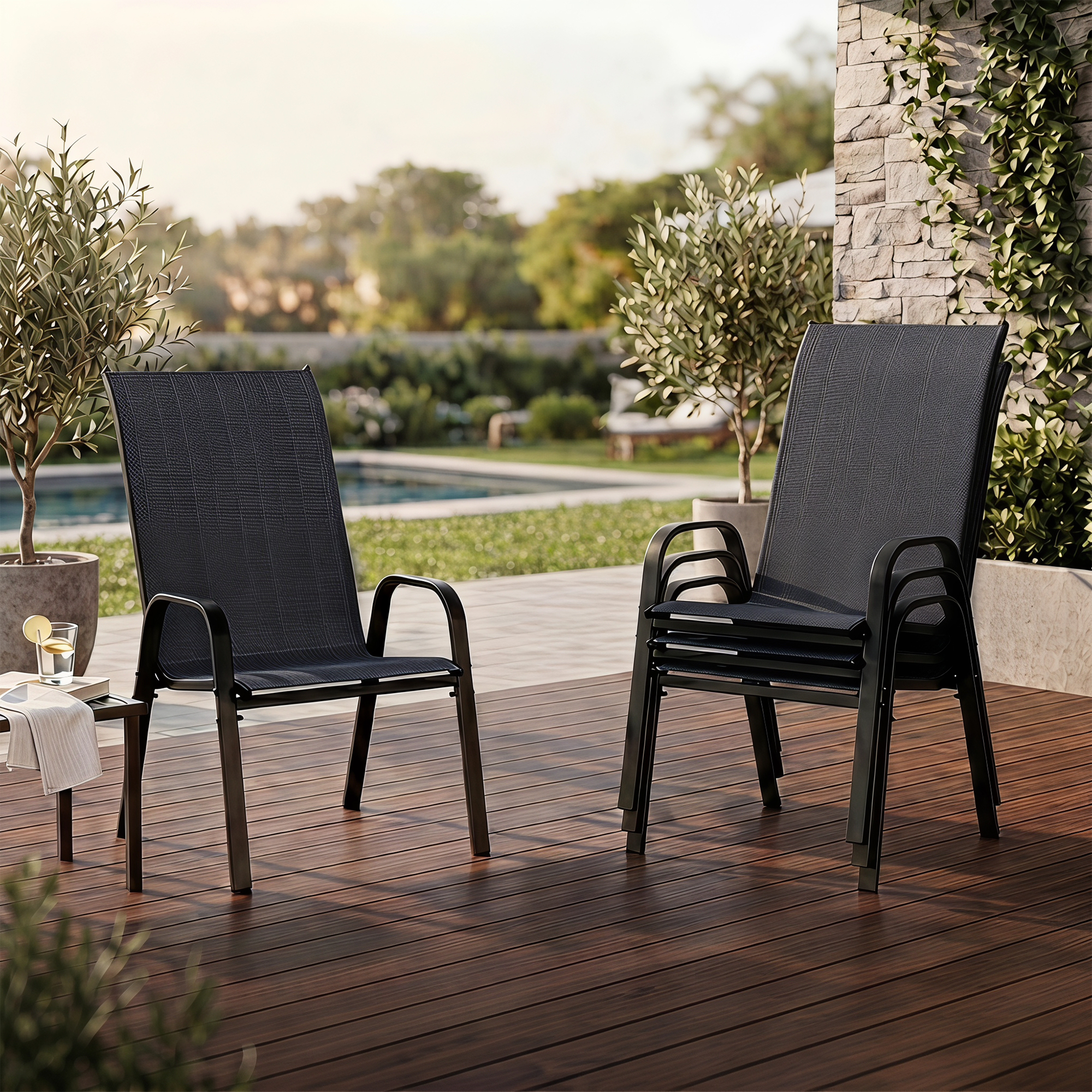 Guqiart Patio Chairs Set of 6, Stackable Outdoor Dining Chairs, All-Weather Textilene, Metal Frame, 350 lbs Capacity