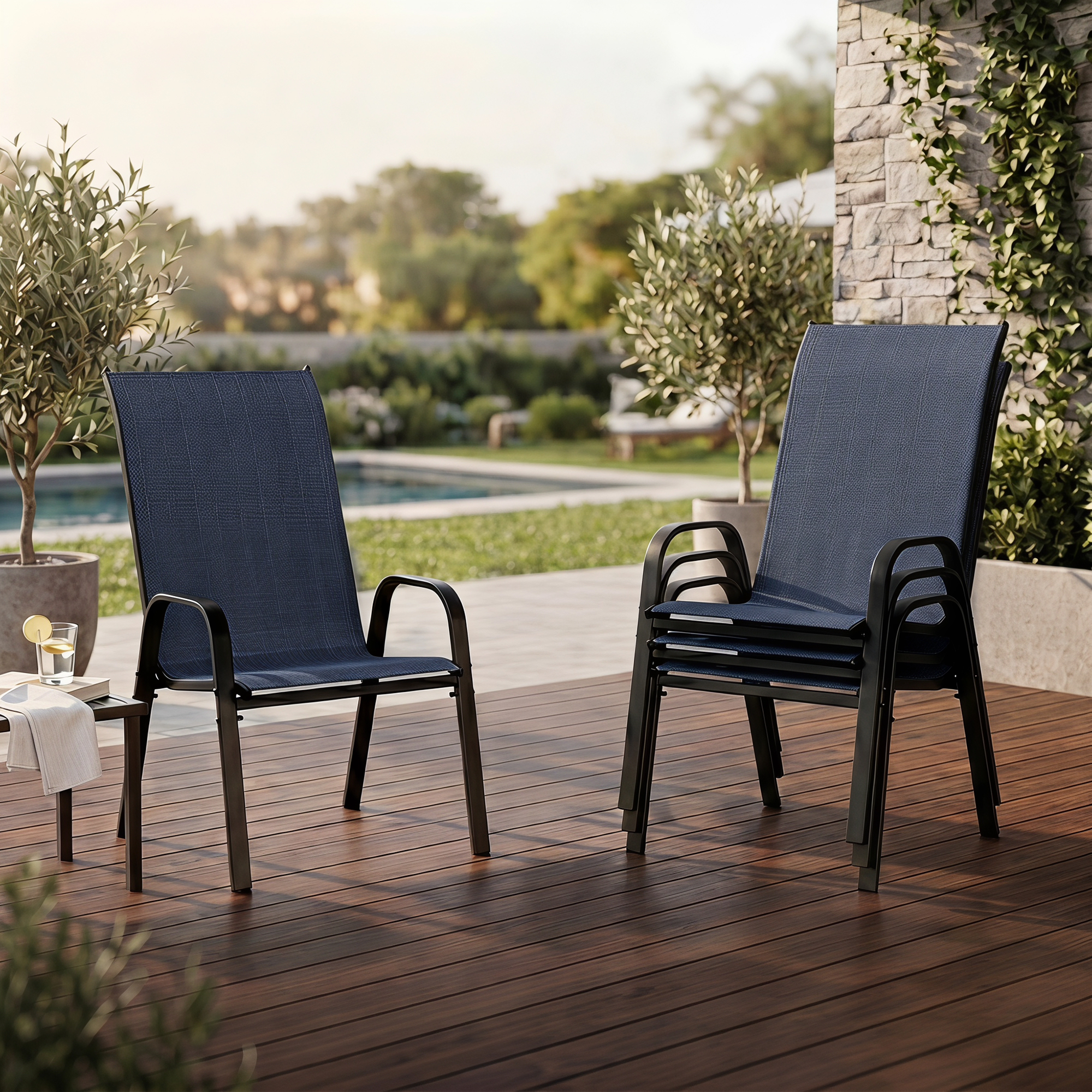 Guqiart Patio Chairs Set of 6, Stackable Outdoor Dining Chairs, All-Weather Textilene, Metal Frame, 350 lbs Capacity