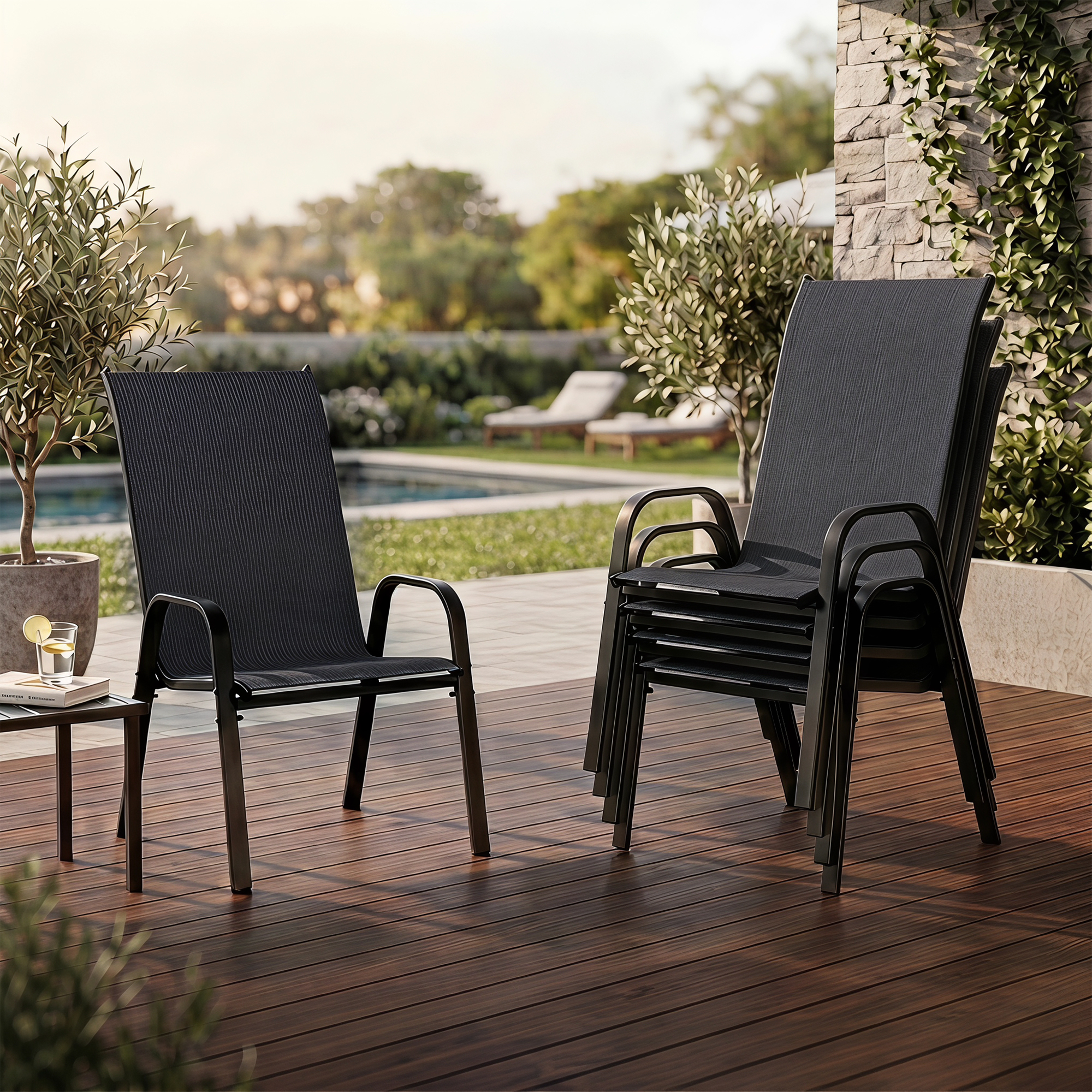 Guqiart Patio Chairs Set of 6, Stackable Outdoor Dining Chairs, All-Weather Textilene, Metal Frame, 350 lbs Capacity
