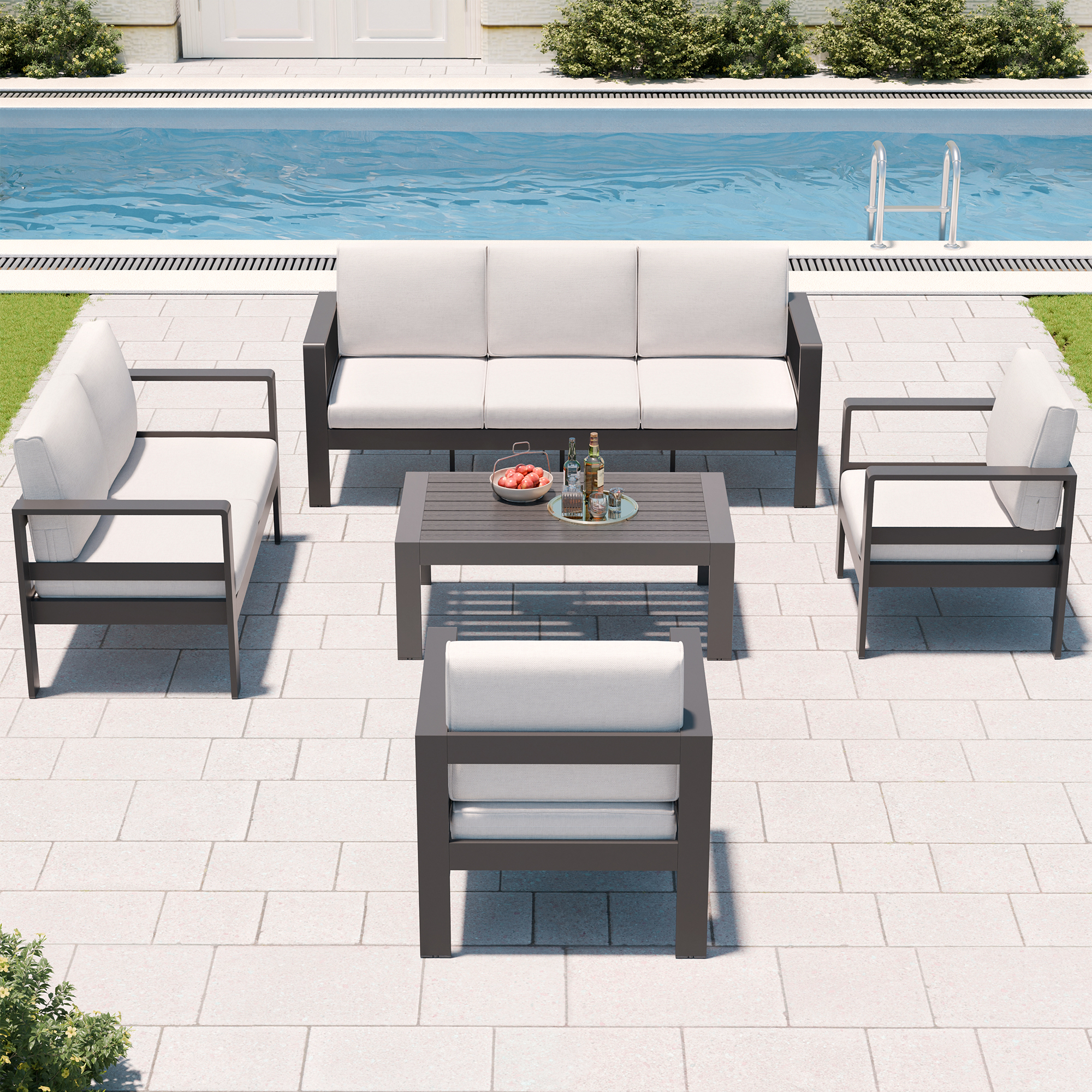 Guqiart Aluminum Patio Conversation Set,5 Pieces All Weather Outdoor Metal Modern Oversized Sectional Sofa Couch Outdoor Furniture for Backyard,Porch,Garden,Balcony,Deck