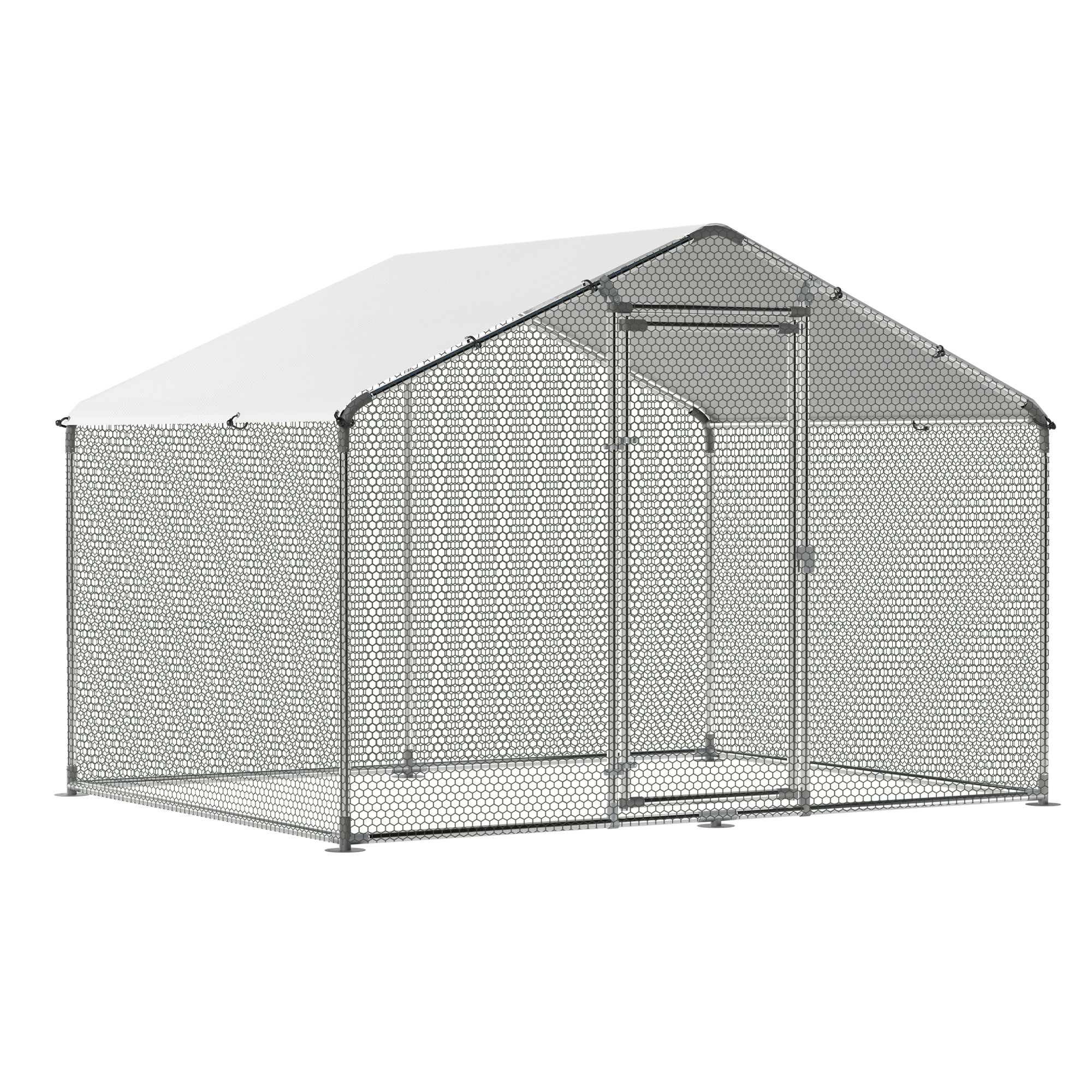 Guqiart Large Metal Chicken Coop, Walk-in Chicken Run with Tri-Supporting Wire Mesh, Waterproof & Anti-UV Cover, Spire Roof Outdoor Cage for Chicken Duck Rabbit, 10’ W x 13’ L x 6.5’ H
