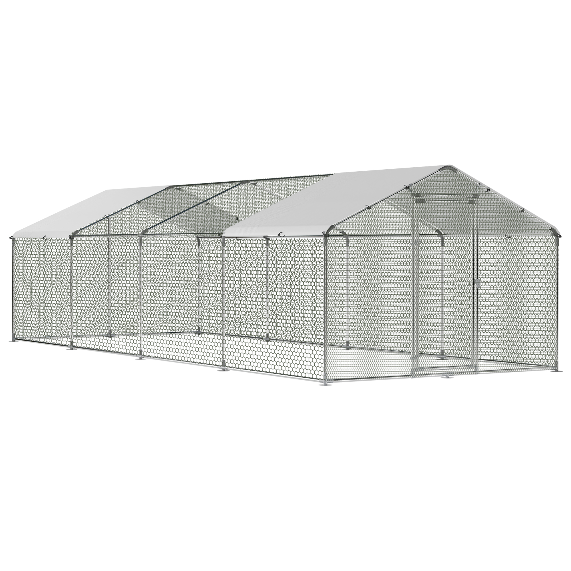 Guqiart Large Metal Chicken Coop, Walk-in Chicken Run with Tri-Supporting Wire Mesh, Waterproof & Anti-UV Cover, Spire Roof Outdoor Cage for Chicken Duck Rabbit, 10’ W x 13’ L x 6.5’ H