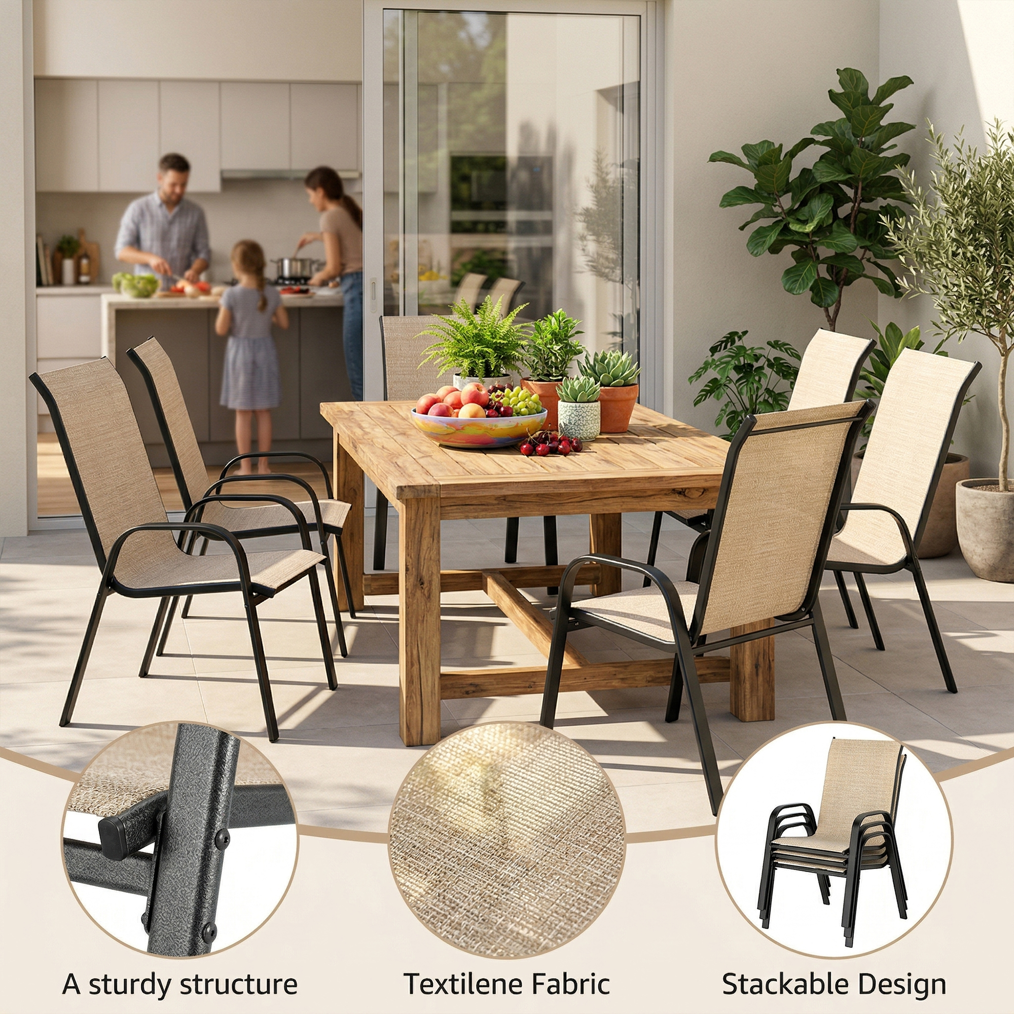 Guqiart Patio Chairs Set of 6, Stackable Outdoor Dining Chairs, All-Weather Textilene, Metal Frame, 350 lbs Capacity