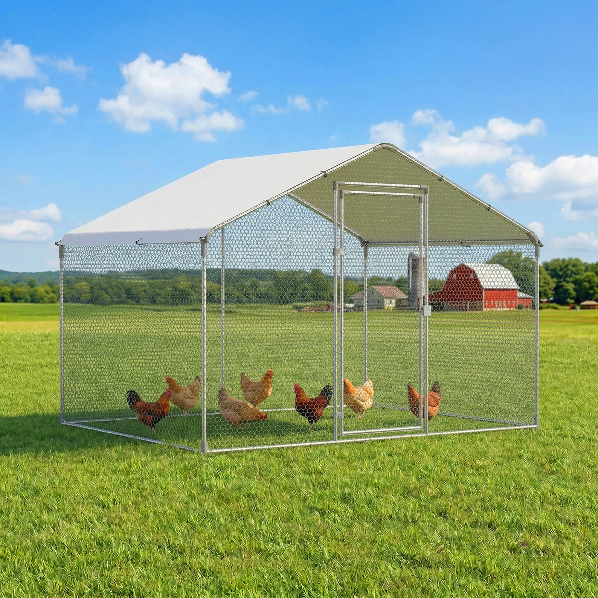 Guqiart Metal Chicken Coop with Waterproof Cover 10’ W x 13’ L x 6.5’ H