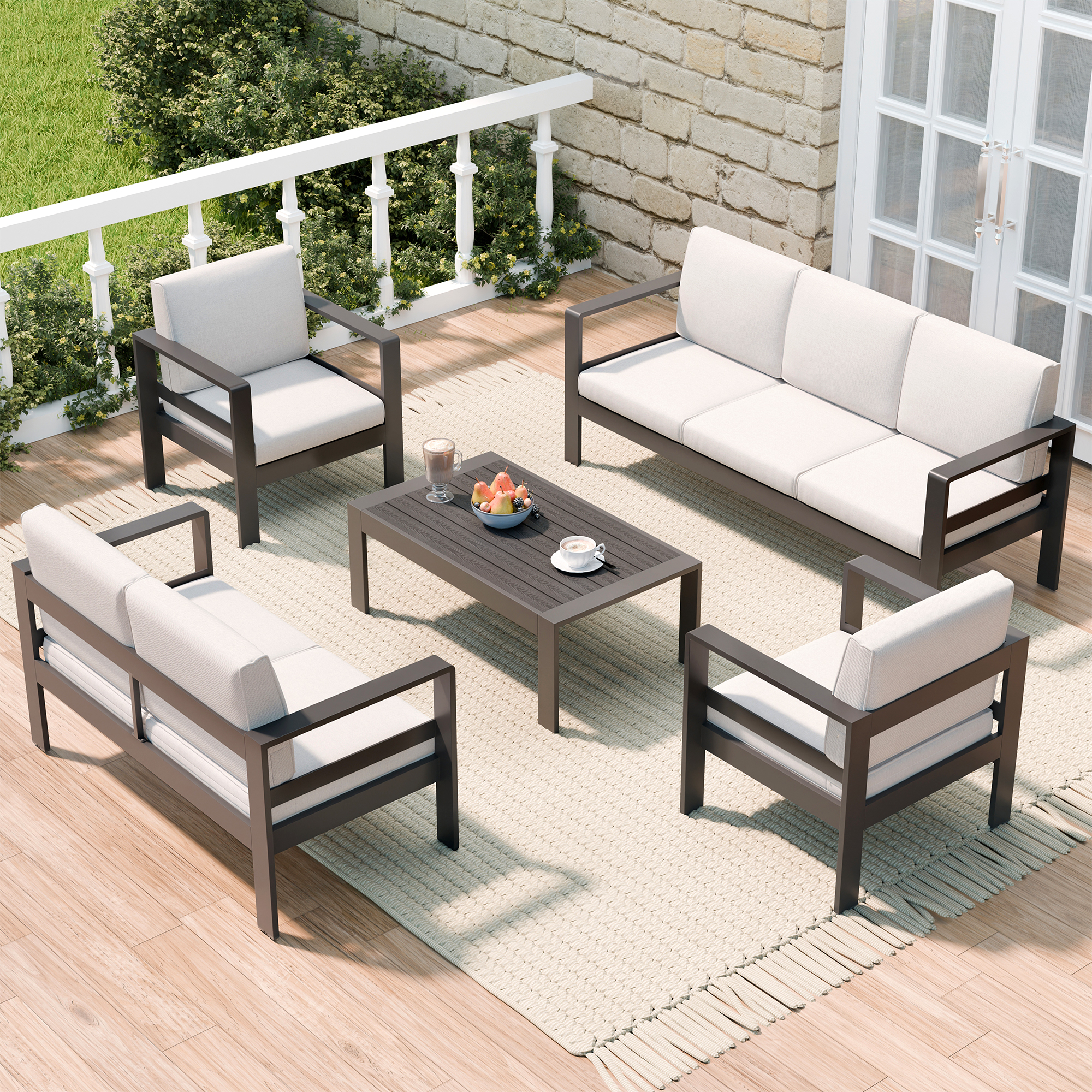 Guqiart Aluminum Patio Conversation Set,5 Pieces All Weather Outdoor Metal Modern Oversized Sectional Sofa Couch Outdoor Furniture for Backyard,Porch,Garden,Balcony,Deck