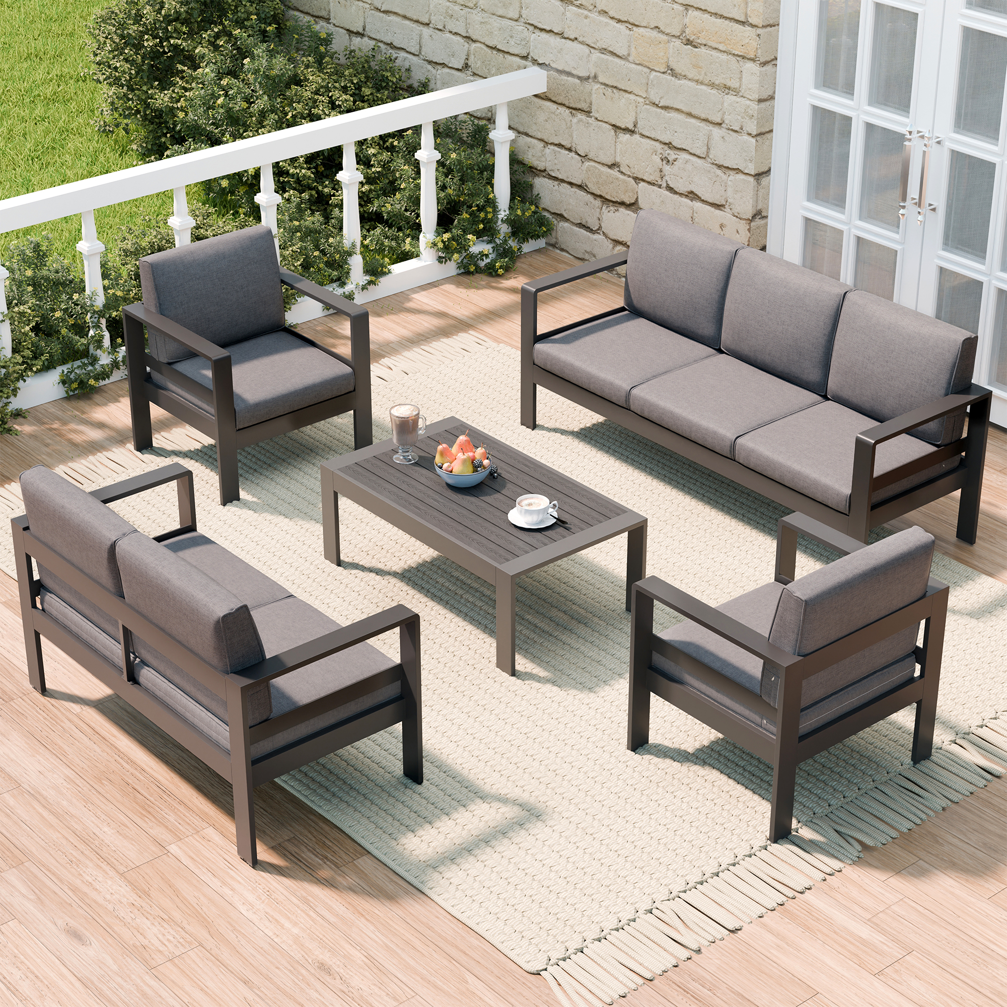 Guqiart Aluminum Patio Conversation Set,5 Pieces All Weather Outdoor Metal Modern Oversized Sectional Sofa Couch Outdoor Furniture for Backyard,Porch,Garden,Balcony,Deck