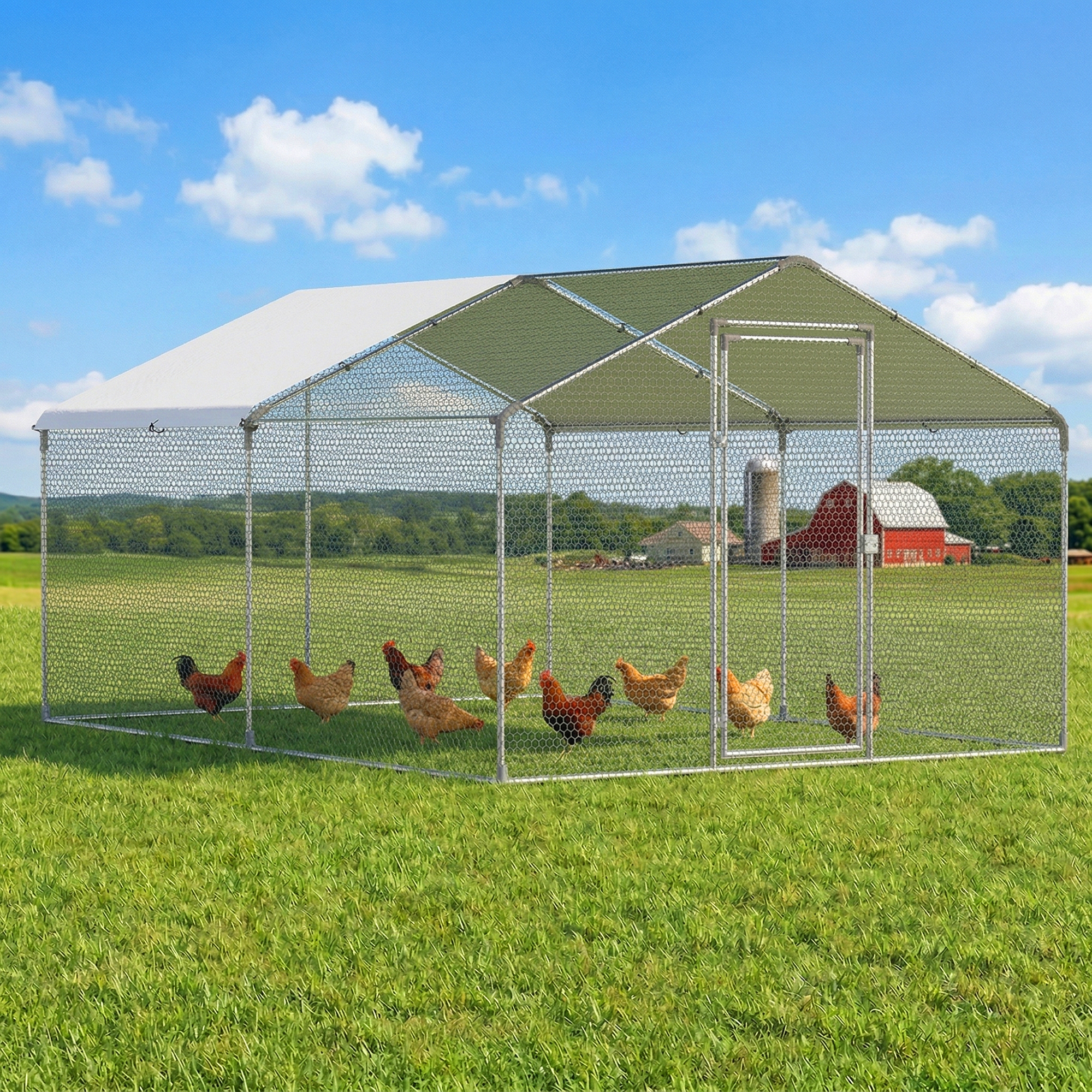 Guqiart Metal Chicken Coop with Waterproof Cover 10’ W x 13’ L x 6.5’ H