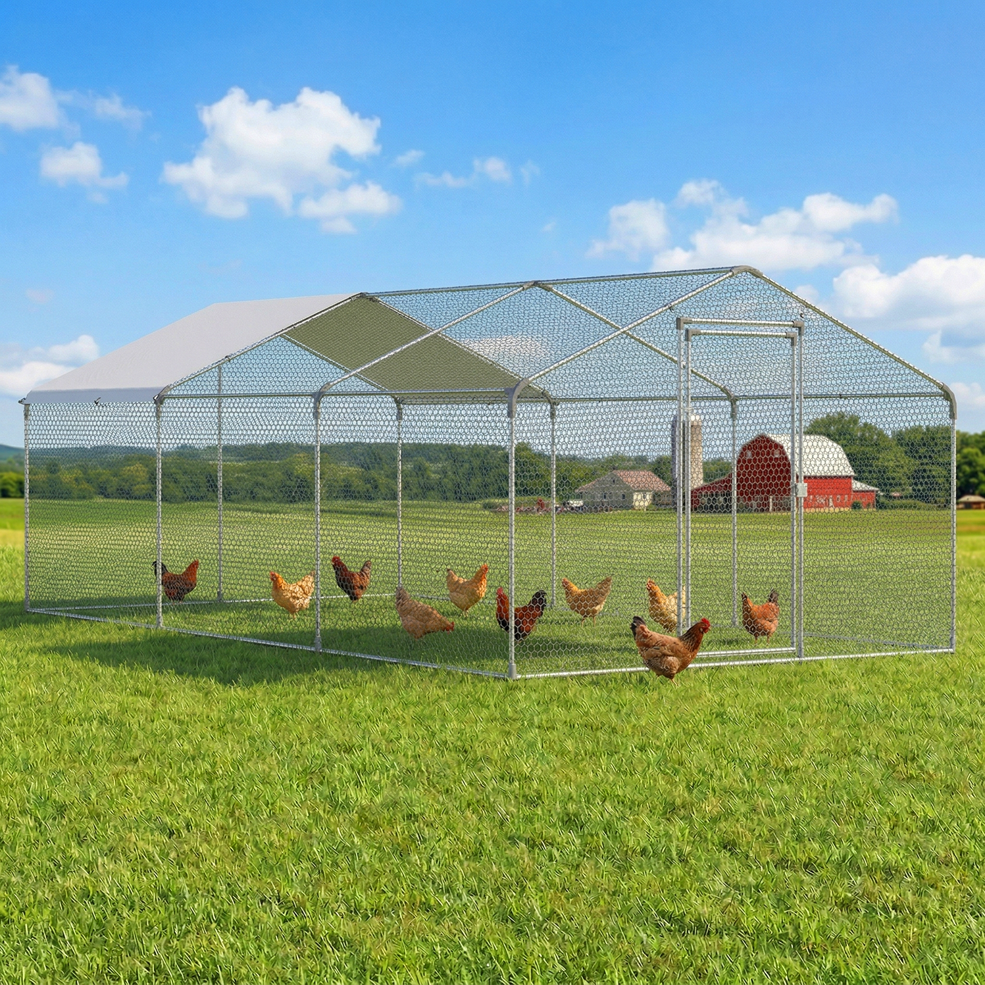 Guqiart Metal Chicken Coop with Waterproof Cover 10’ W x 13’ L x 6.5’ H