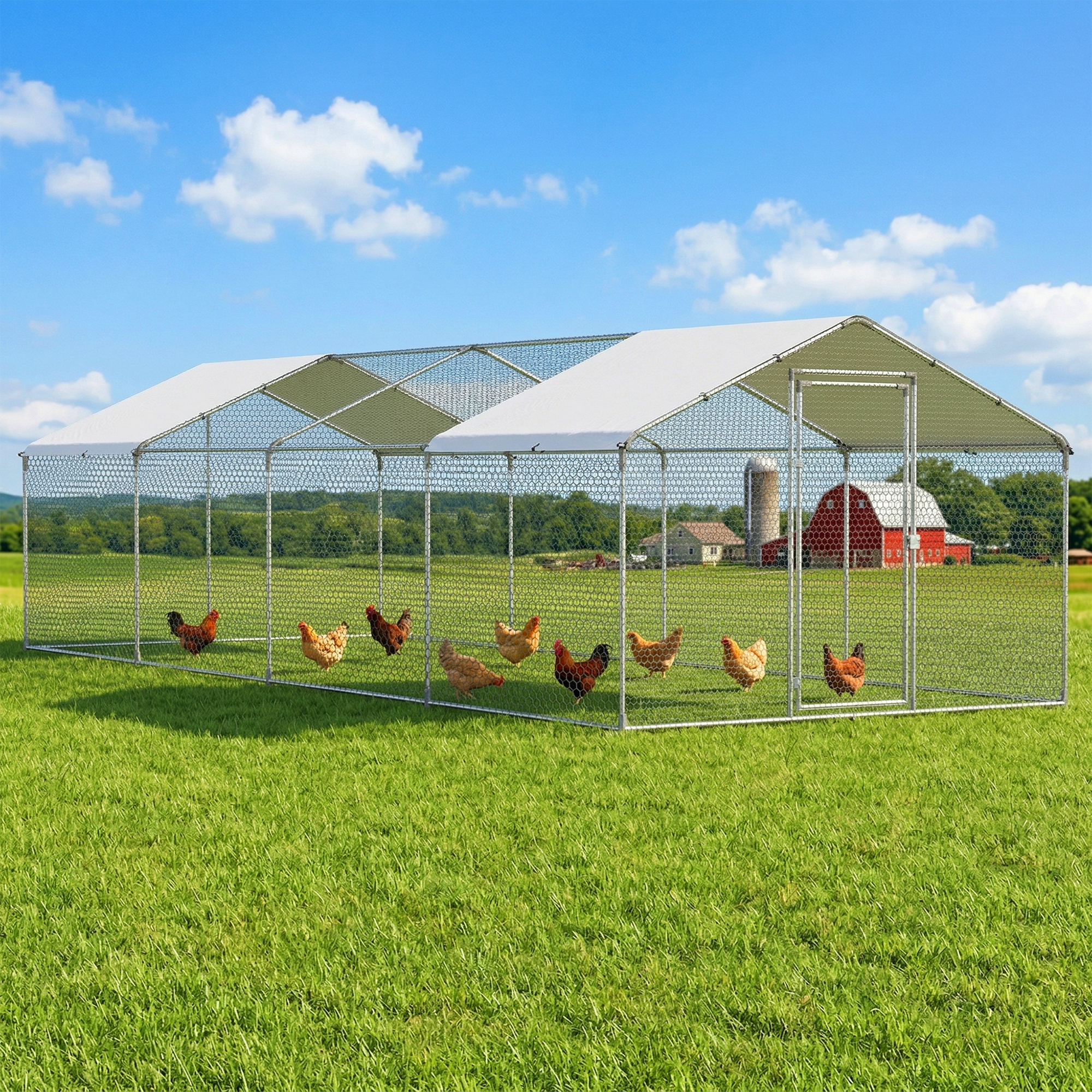 Guqiart Metal Chicken Coop with Waterproof Cover 10’ W x 13’ L x 6.5’ H