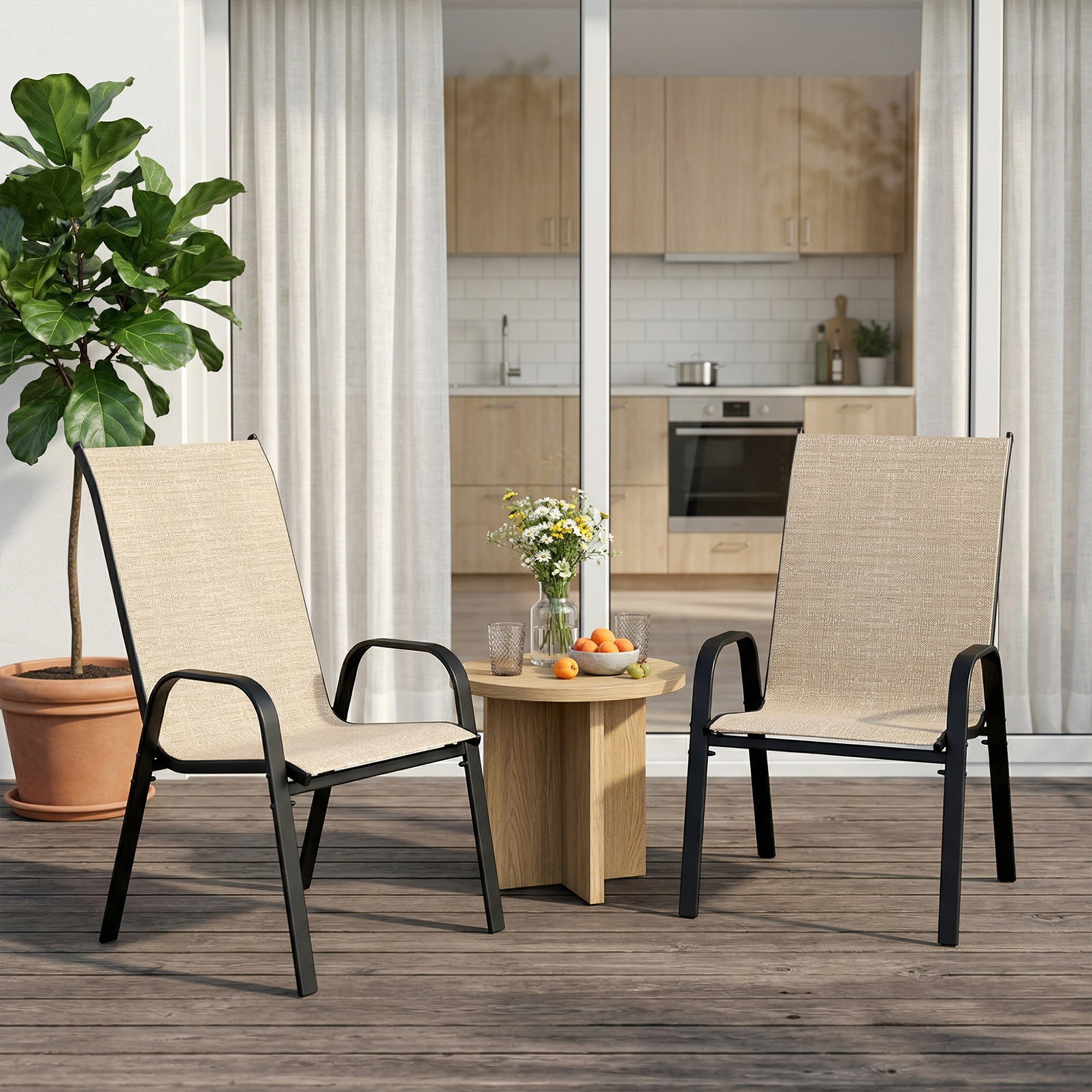 Guqiart Patio Chairs Set of 6, Stackable Outdoor Dining Chairs, All-Weather Textilene, Metal Frame, 350 lbs Capacity