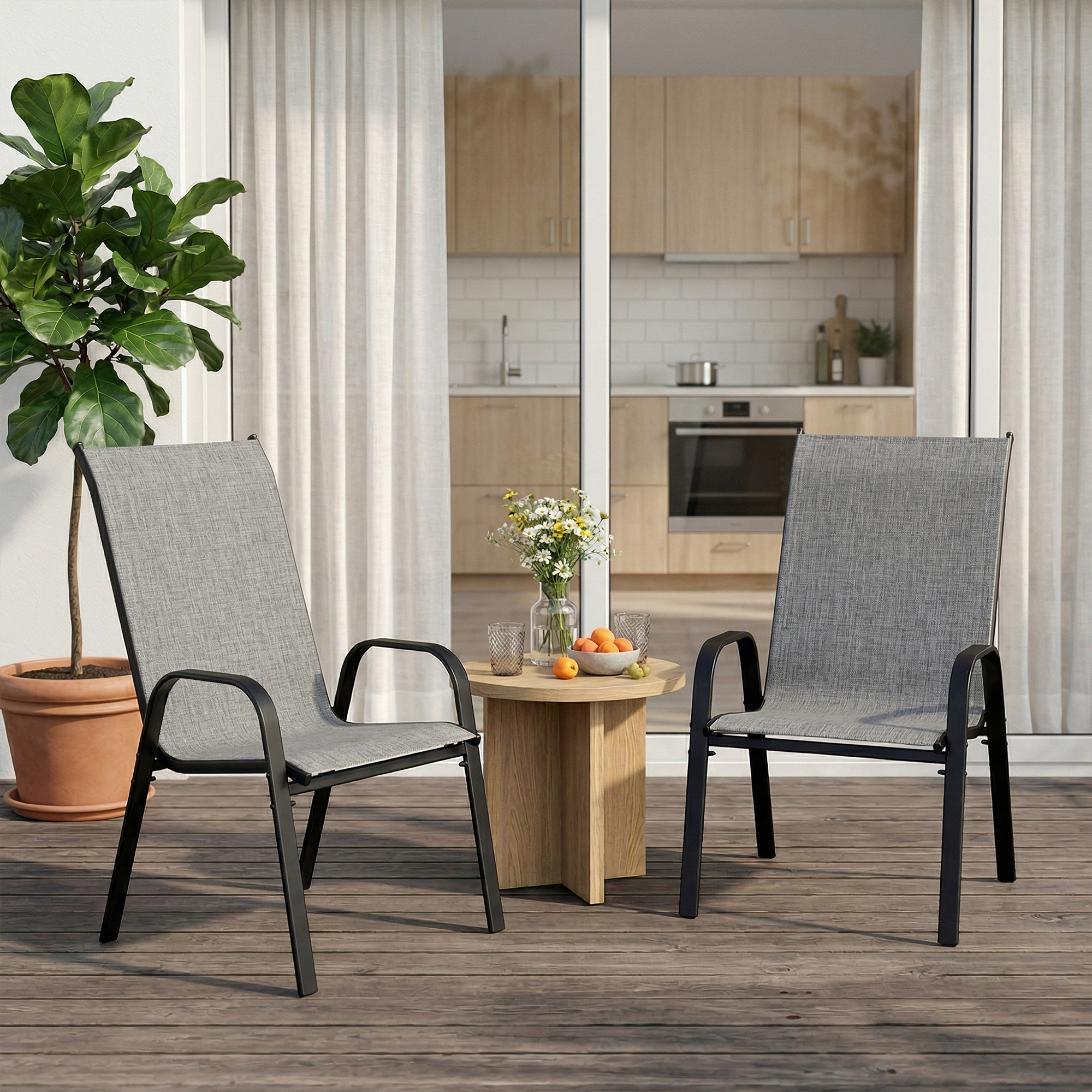 Guqiart Patio Chairs Set of 6, Stackable Outdoor Dining Chairs, All-Weather Textilene, Metal Frame, 350 lbs Capacity