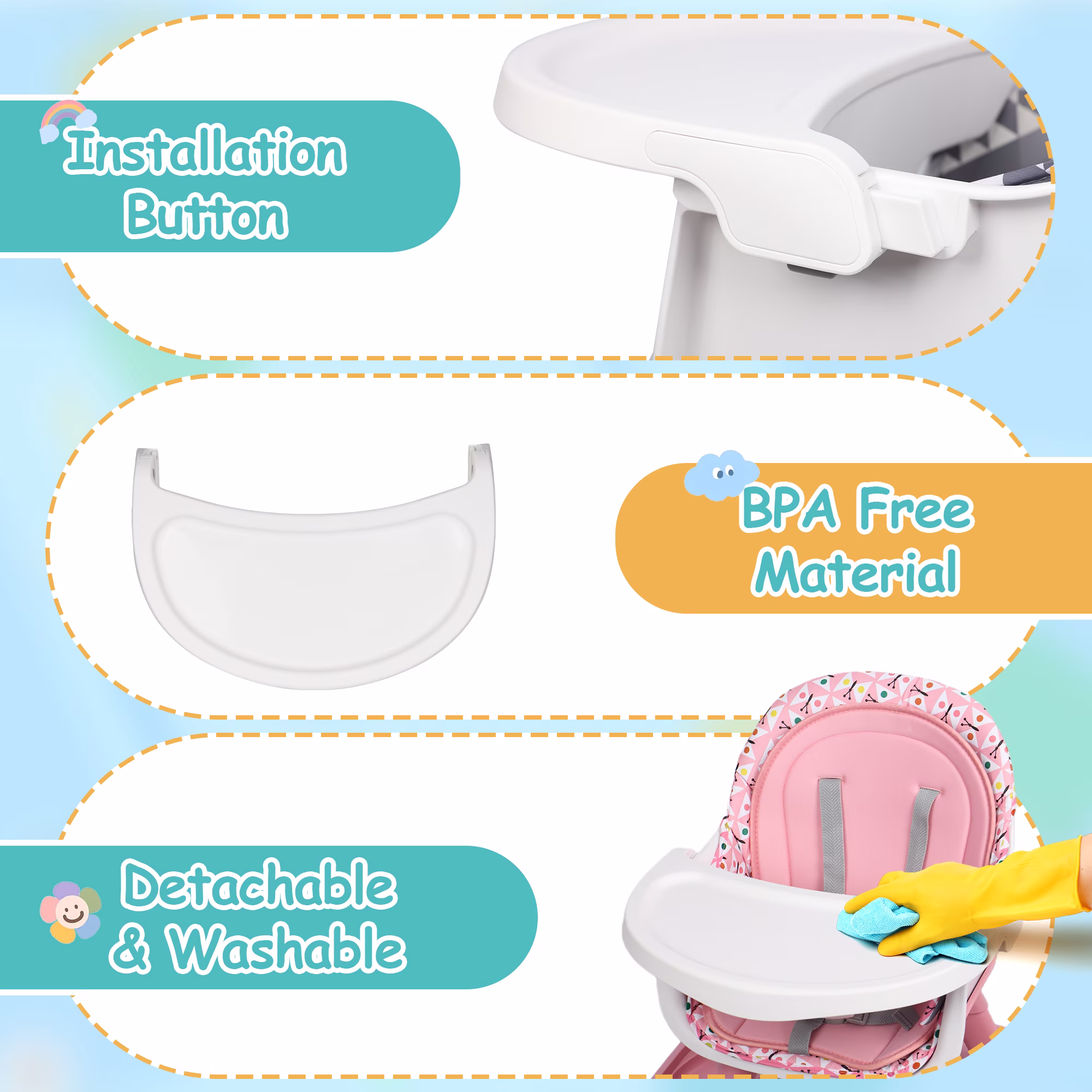 Guqiart 15-in-1 Portable Baby High Chair, Convertible High Chair for Babies and Toddlers