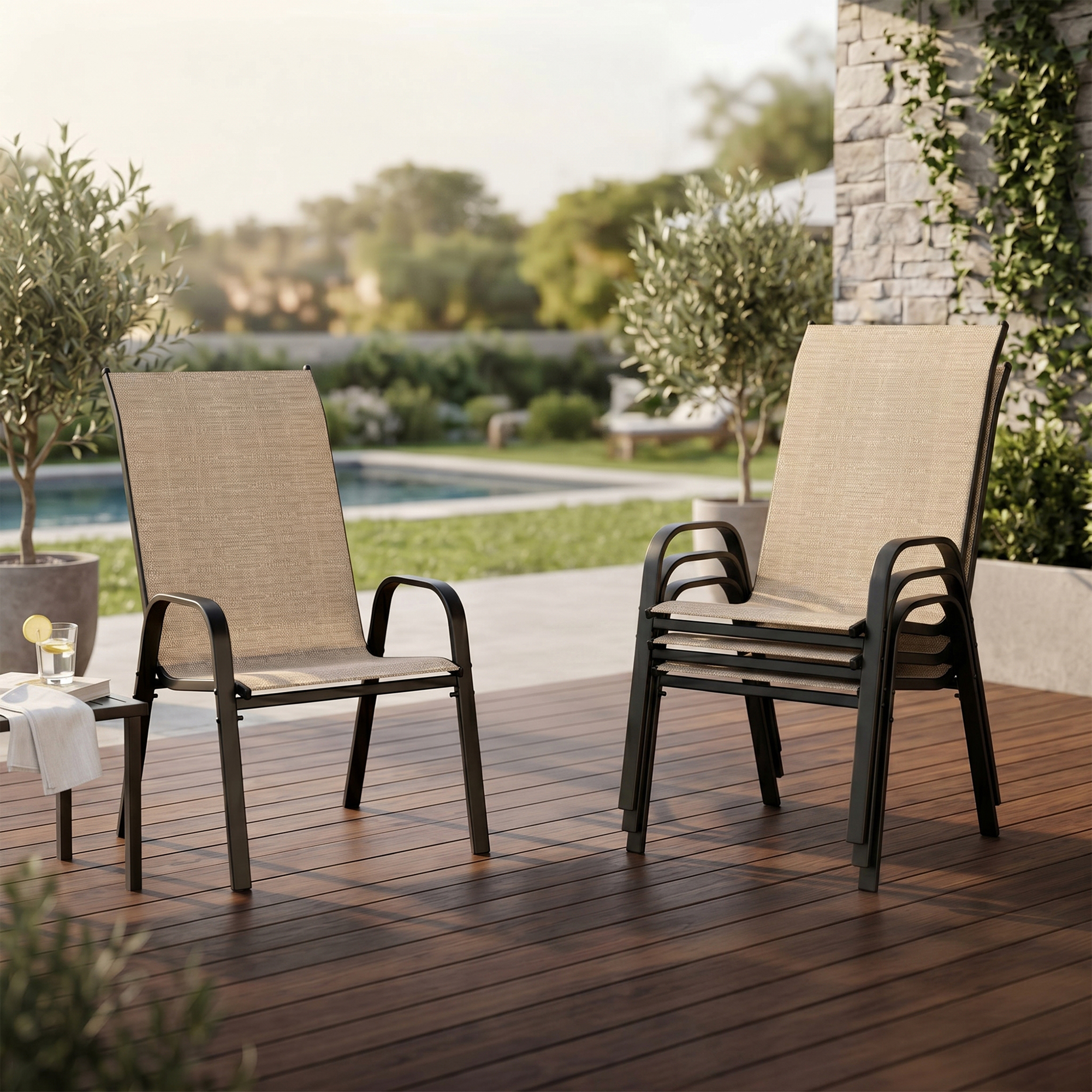 Guqiart Patio Chairs Set of 6, Stackable Outdoor Dining Chairs, All-Weather Textilene, Metal Frame, 350 lbs Capacity