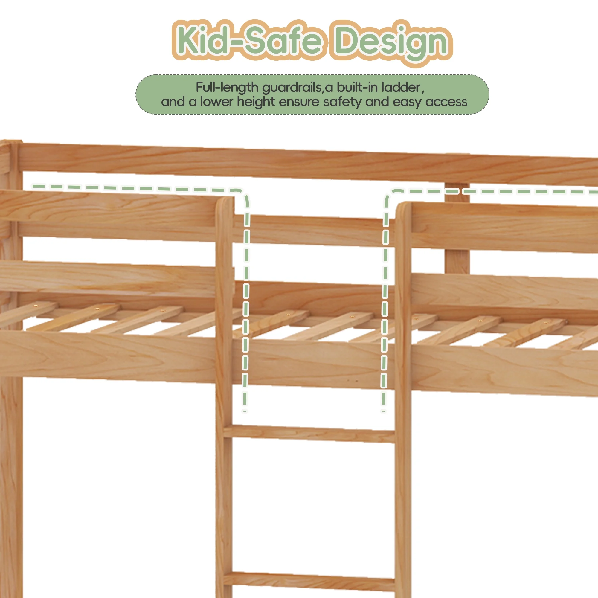 Guqiart Twin Low Loft Bed for Kids with Lights, Modern Toddler Loft Bed for Boys Girls,Safety Guardrail, Bookcase Storage & Play Space