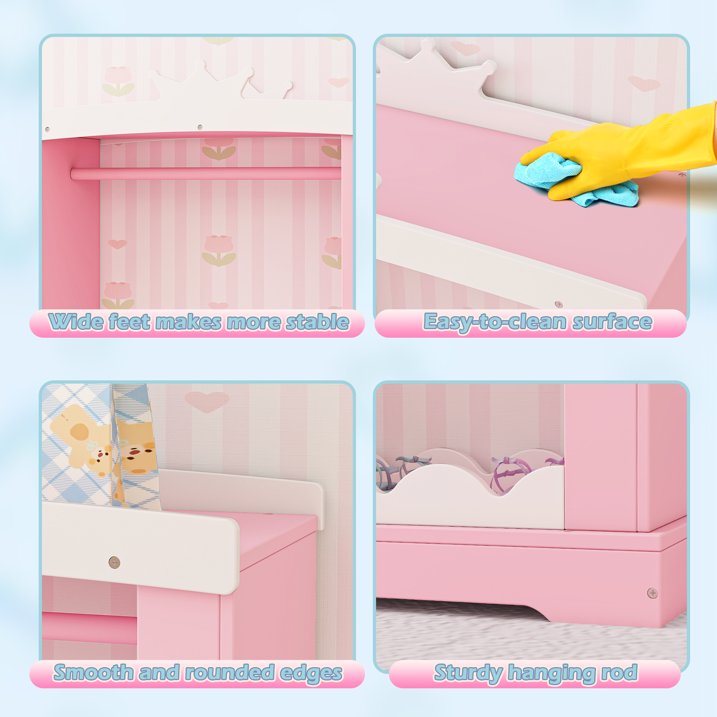 Guqiart Kids Armoire with Jewelry Cabinet, Dress up Storage with Mirror,Princess Dress Closet for Bedroom, Kids Room, Girls