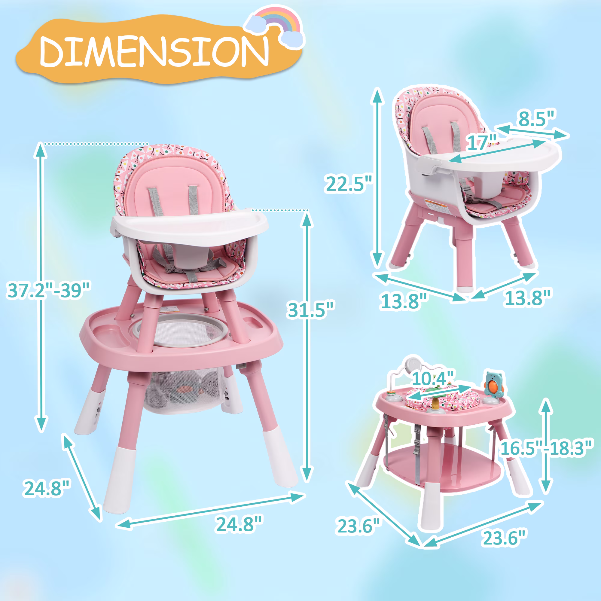 Guqiart 15-in-1 Portable Baby High Chair, Convertible High Chair for Babies and Toddlers