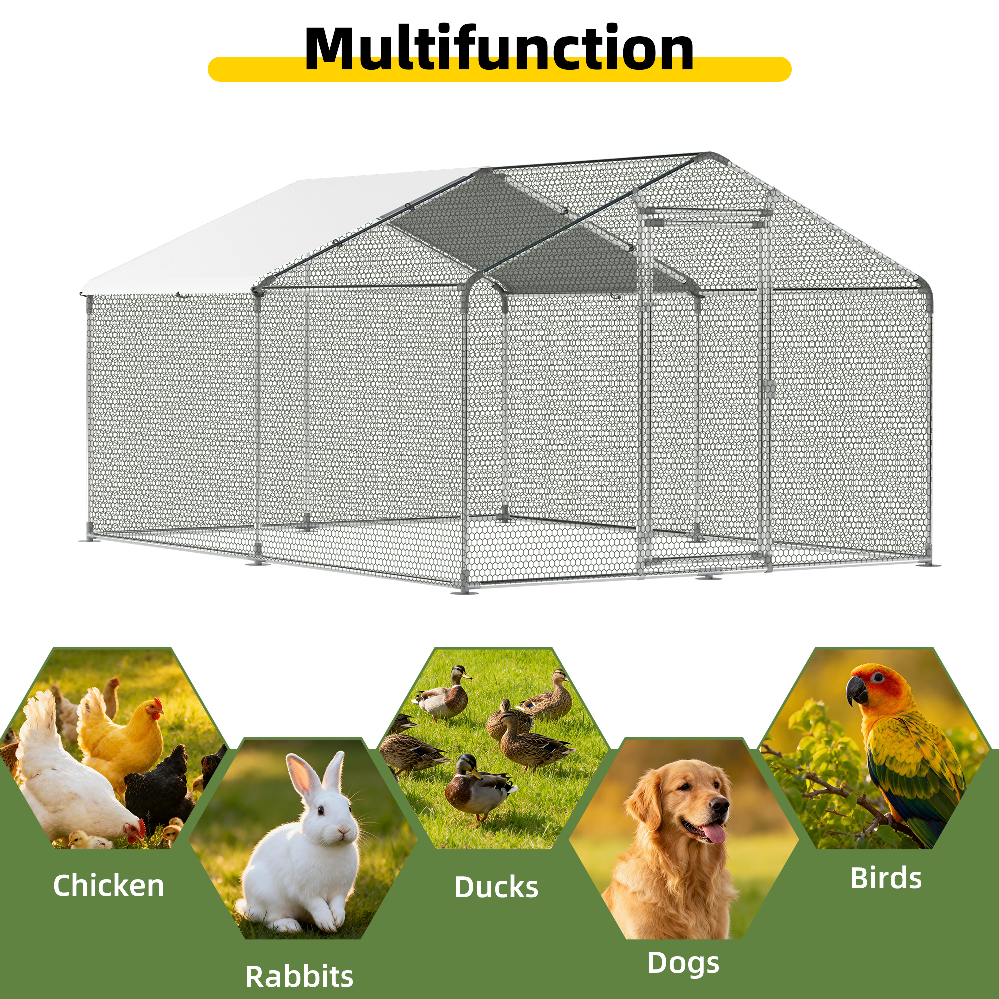 Guqiart Metal Chicken Coop with Waterproof Cover 10’ W x 13’ L x 6.5’ H